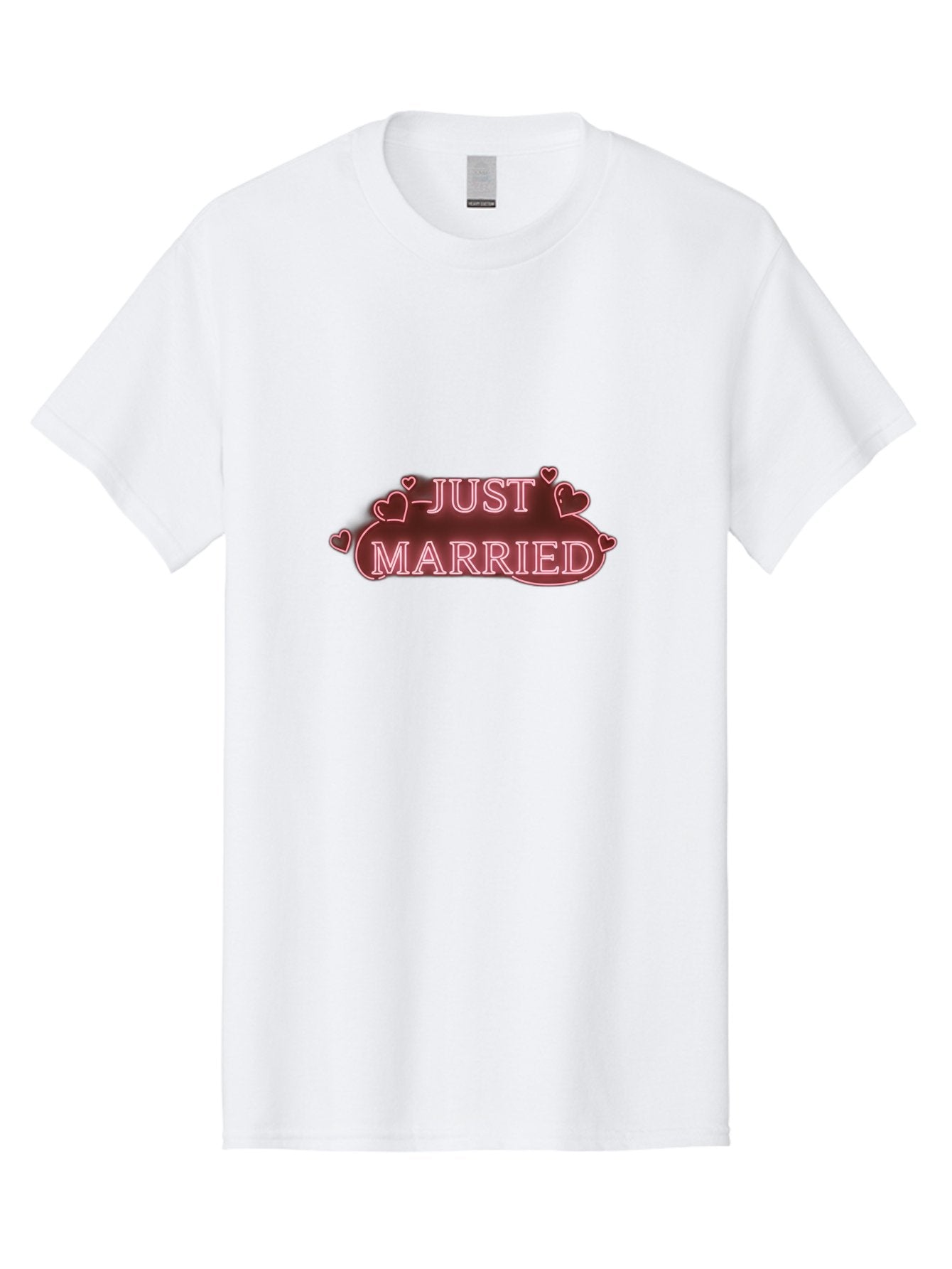 Just-Married-3 Men'S Graphic Tee, 100% Cotton, Comfortable Casual Summer Wear, Machine Washable, Just Married Sign, Wedding Decor, Love Hearts, Pink Neon Lights, Marriage Celebration, Wedding Decoration Ideas, Happy Couple, Baa887 8