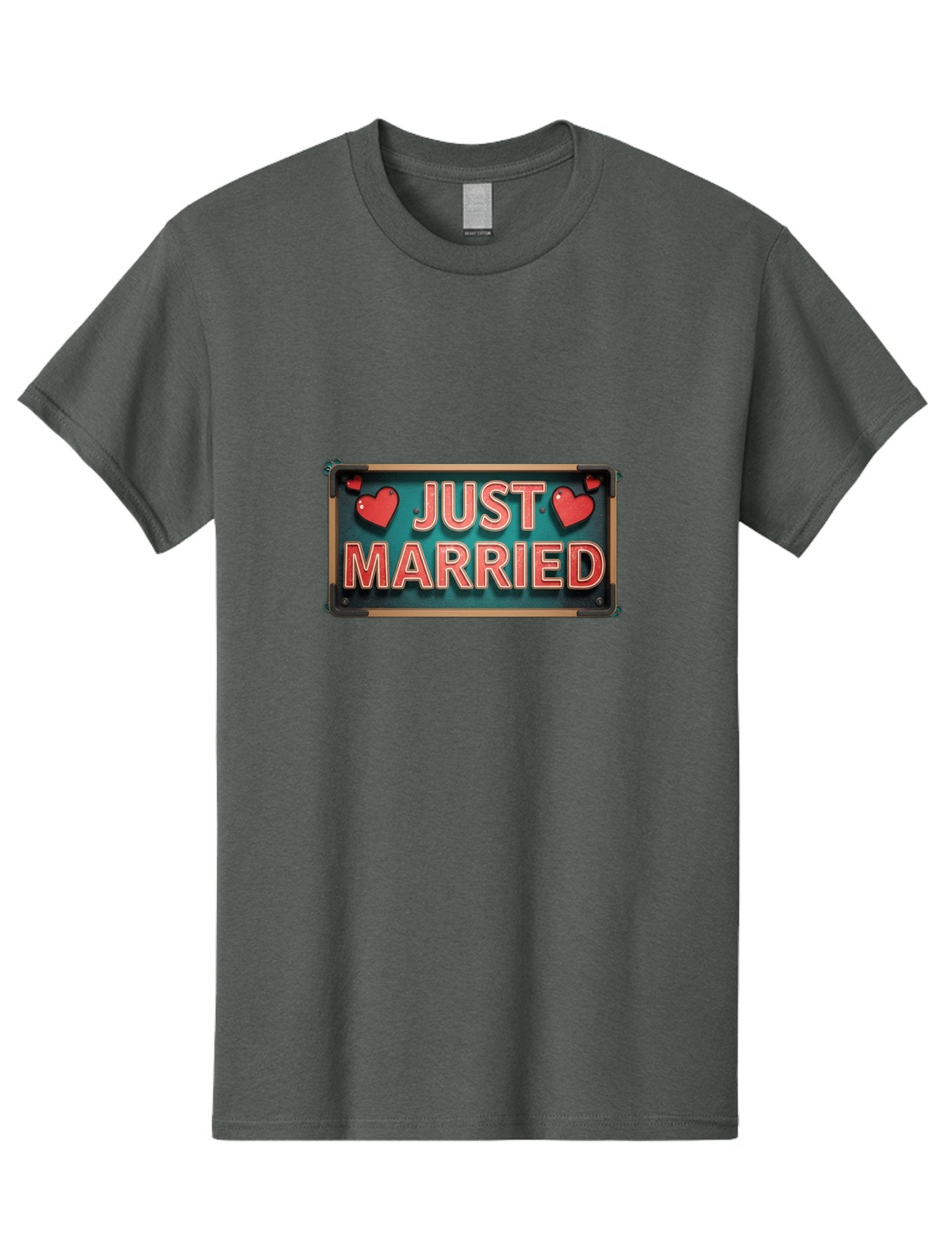 Just-Married-4 Men'S Graphic Tee, 100% Cotton, Comfortable Casual Summer Wear, Machine Washable, Just Married Sign, Red Hearts, Romantic Symbols, Love Decoration, Wedding Celebration, Newlyweds, Love Hearts Baa888