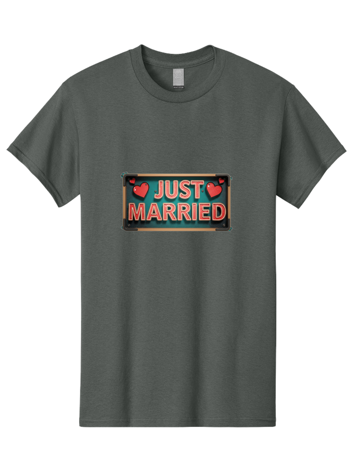 Just-Married-4 Men'S Graphic Tee, 100% Cotton, Comfortable Casual Summer Wear, Machine Washable, Just Married Sign, Red Hearts, Romantic Symbols, Love Decoration, Wedding Celebration, Newlyweds, Love Hearts Baa888 21