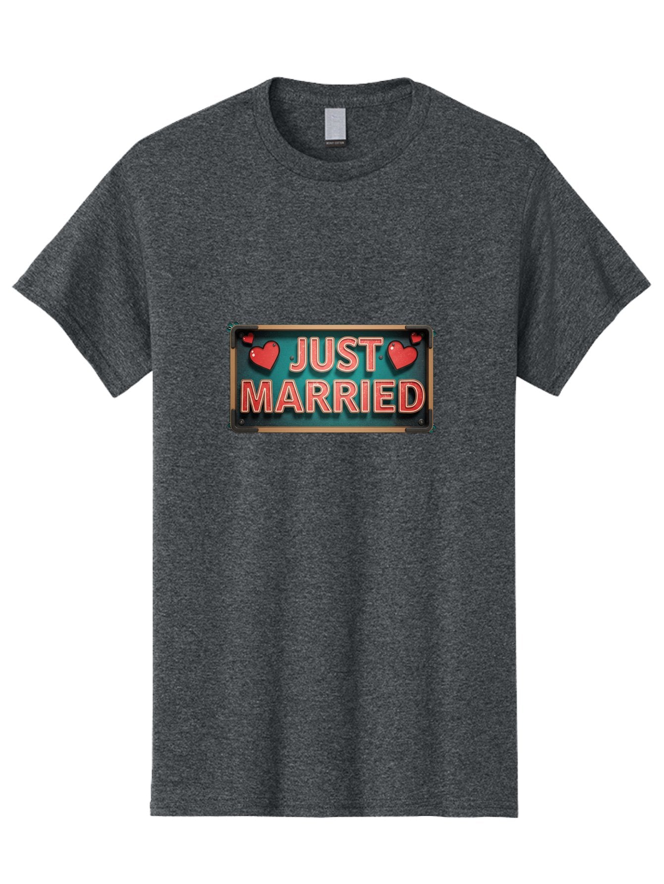 Just-Married-4 Men'S Graphic Tee, 100% Cotton, Comfortable Casual Summer Wear, Machine Washable, Just Married Sign, Red Hearts, Romantic Symbols, Love Decoration, Wedding Celebration, Newlyweds, Love Hearts Baa888 15
