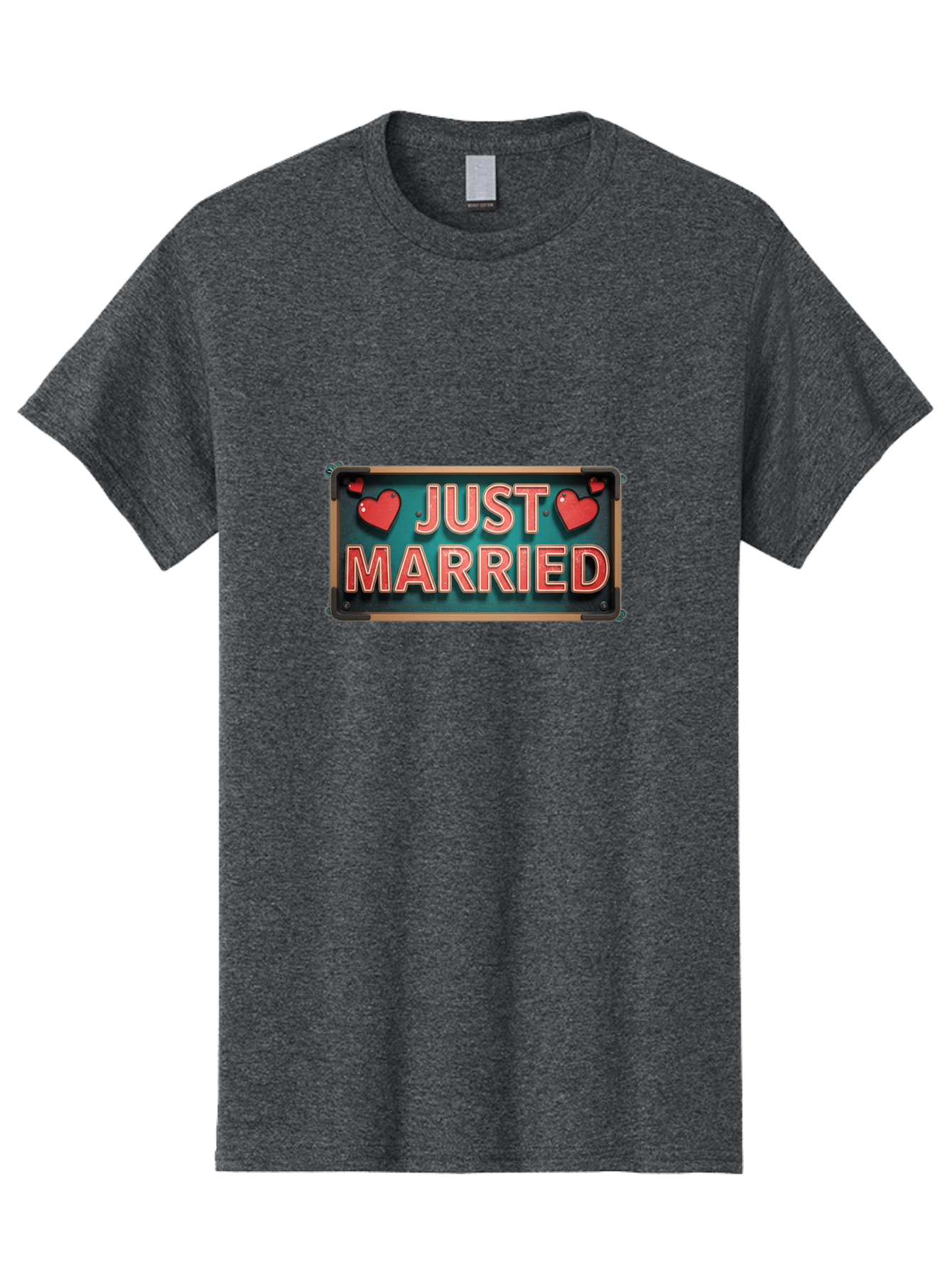 Just-Married-4 Men'S Graphic Tee, 100% Cotton, Comfortable Casual Summer Wear, Machine Washable, Just Married Sign, Red Hearts, Romantic Symbols, Love Decoration, Wedding Celebration, Newlyweds, Love Hearts Baa888