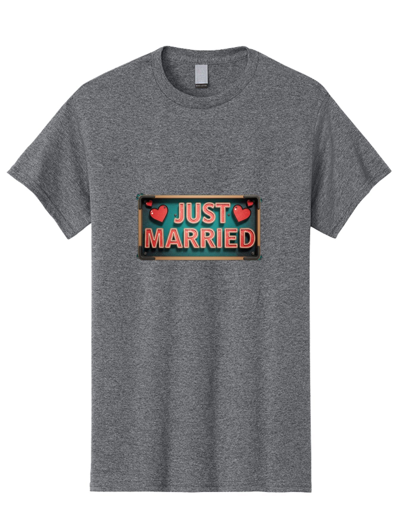 Just-Married-4 Men'S Graphic Tee, 100% Cotton, Comfortable Casual Summer Wear, Machine Washable, Just Married Sign, Red Hearts, Romantic Symbols, Love Decoration, Wedding Celebration, Newlyweds, Love Hearts Baa888 8