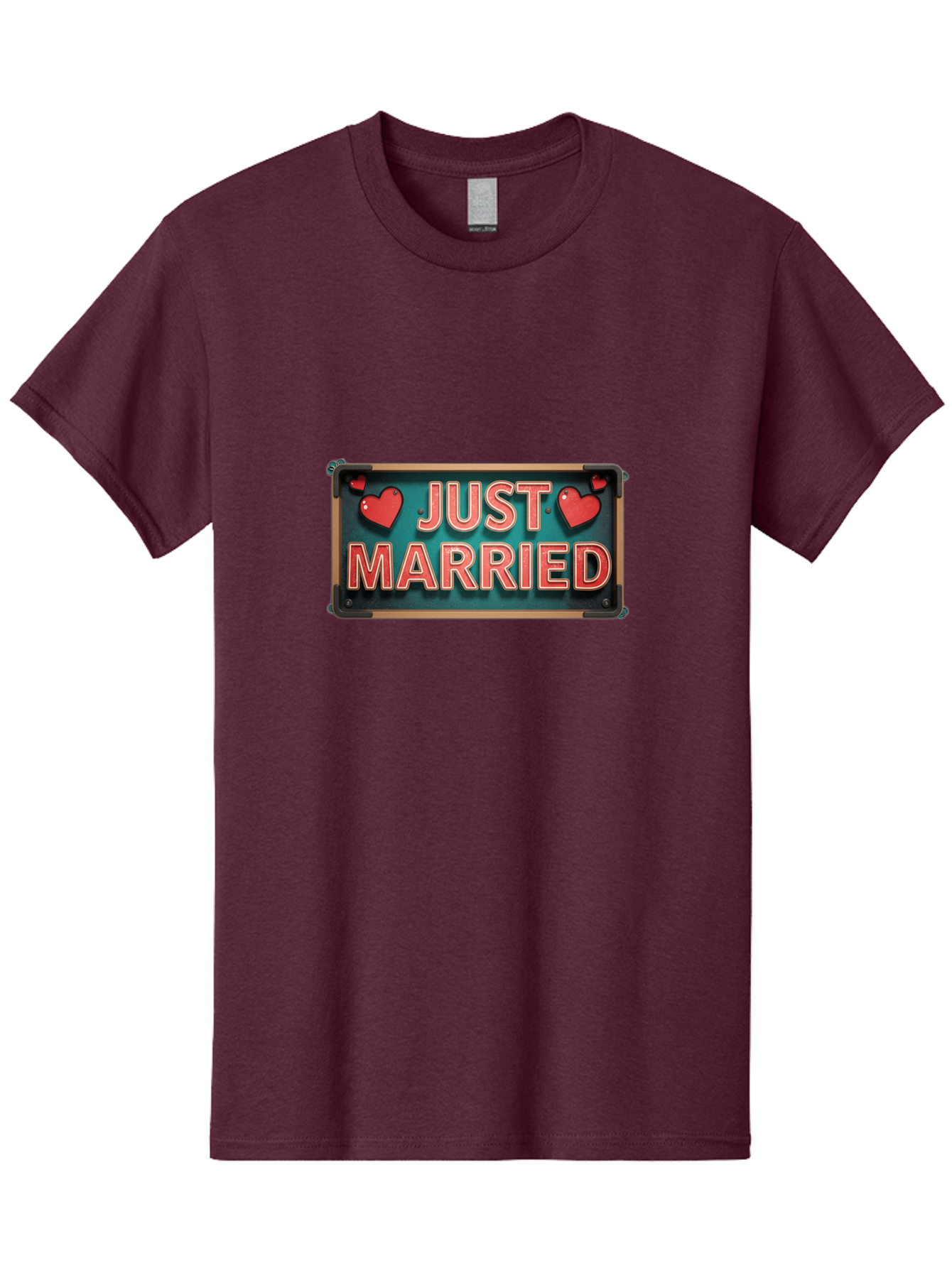 Just-Married-4 Men'S Graphic Tee, 100% Cotton, Comfortable Casual Summer Wear, Machine Washable, Just Married Sign, Red Hearts, Romantic Symbols, Love Decoration, Wedding Celebration, Newlyweds, Love Hearts Baa888 23