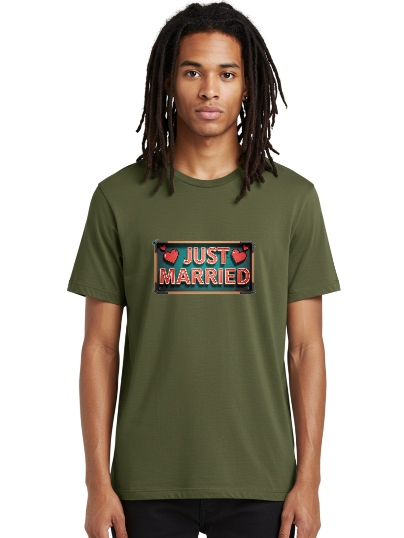 Just-Married-4 Men'S Graphic Tee, 100% Cotton, Comfortable Casual Summer Wear, Machine Washable, Just Married Sign, Red Hearts, Romantic Symbols, Love Decoration, Wedding Celebration, Newlyweds, Love Hearts Baa888 14
