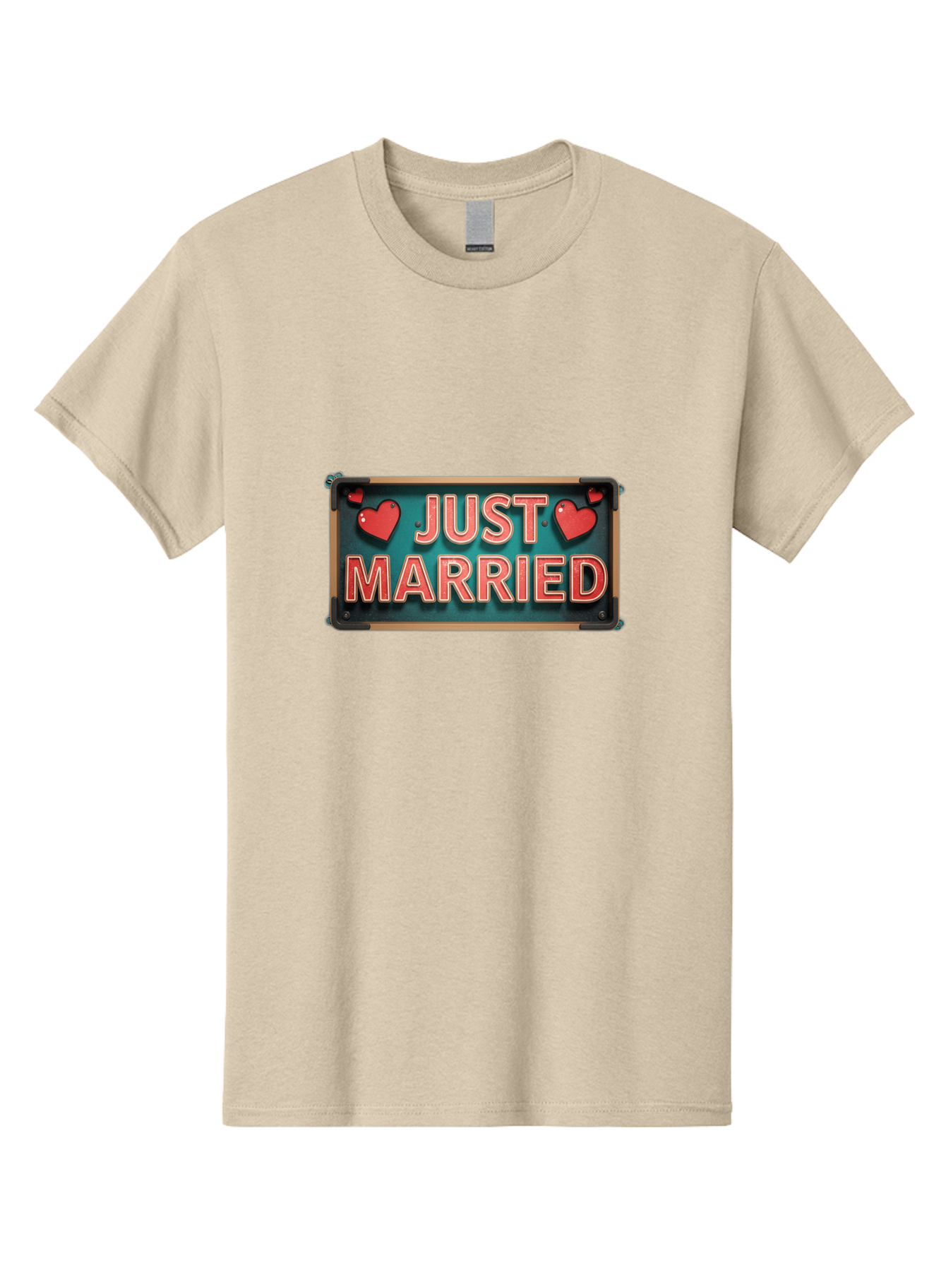Just-Married-4 Men'S Graphic Tee, 100% Cotton, Comfortable Casual Summer Wear, Machine Washable, Just Married Sign, Red Hearts, Romantic Symbols, Love Decoration, Wedding Celebration, Newlyweds, Love Hearts Baa888 25
