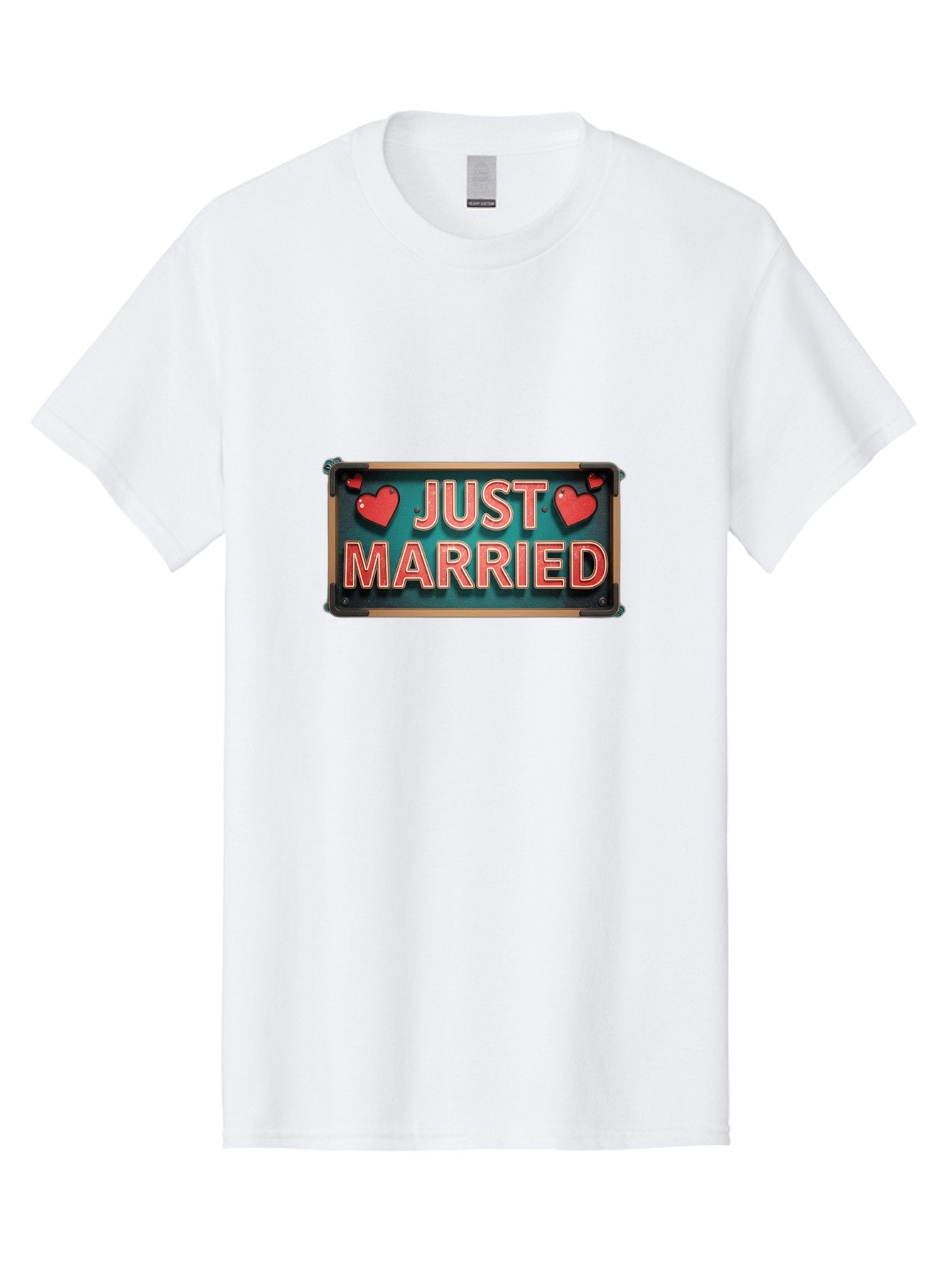 Just-Married-4 Men'S Graphic Tee, 100% Cotton, Comfortable Casual Summer Wear, Machine Washable, Just Married Sign, Red Hearts, Romantic Symbols, Love Decoration, Wedding Celebration, Newlyweds, Love Hearts Baa888