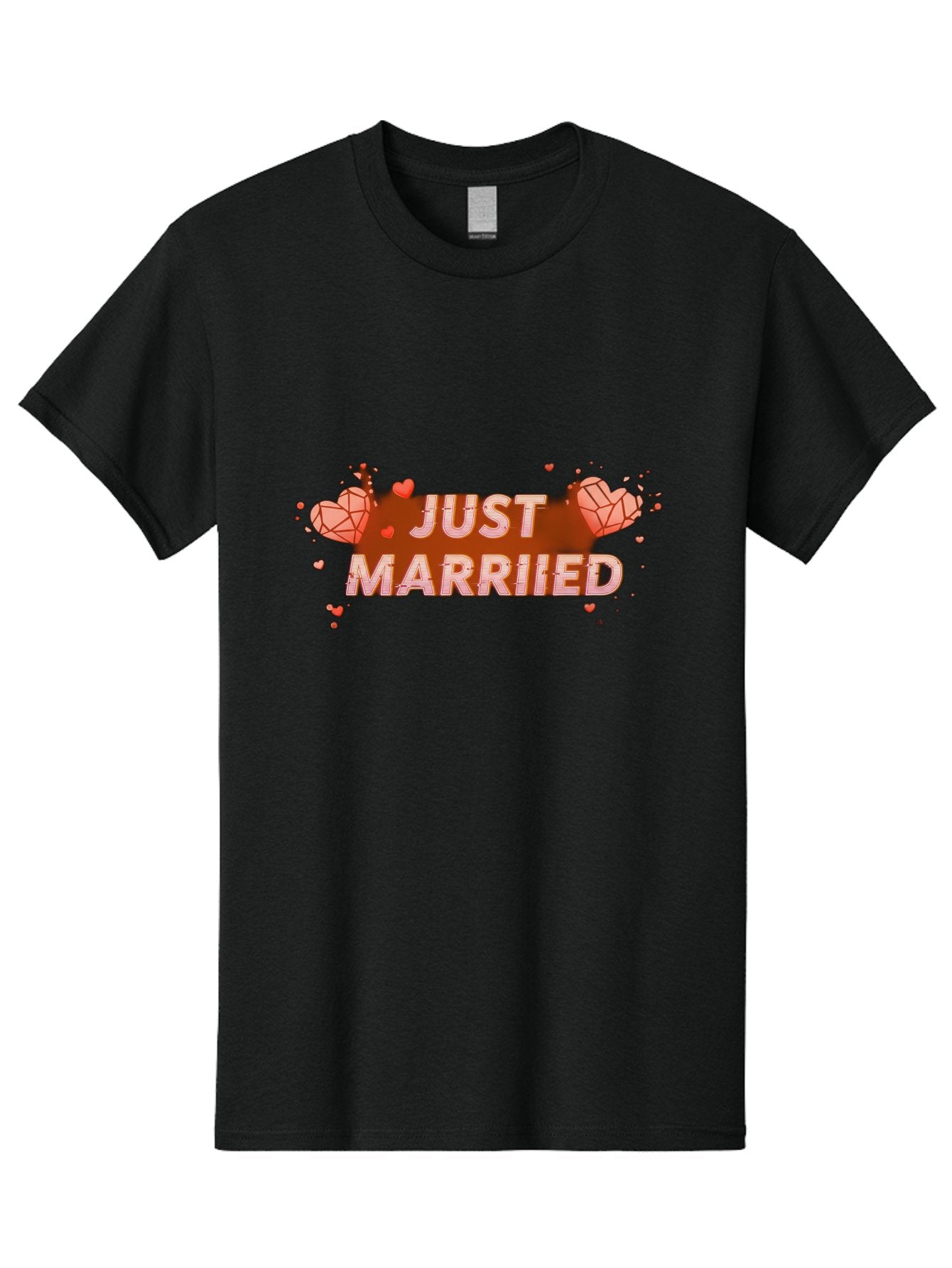 Just-Married-5 Men'S Graphic Tee, 100% Cotton, Comfortable Casual Summer Wear, Machine Washable, Just Married Text, White And Red Hearts, Newlywed Couple, Love Celebration, Wedding Bliss, Heart Decorations, Red Splatter, Love Symbols, Baa889