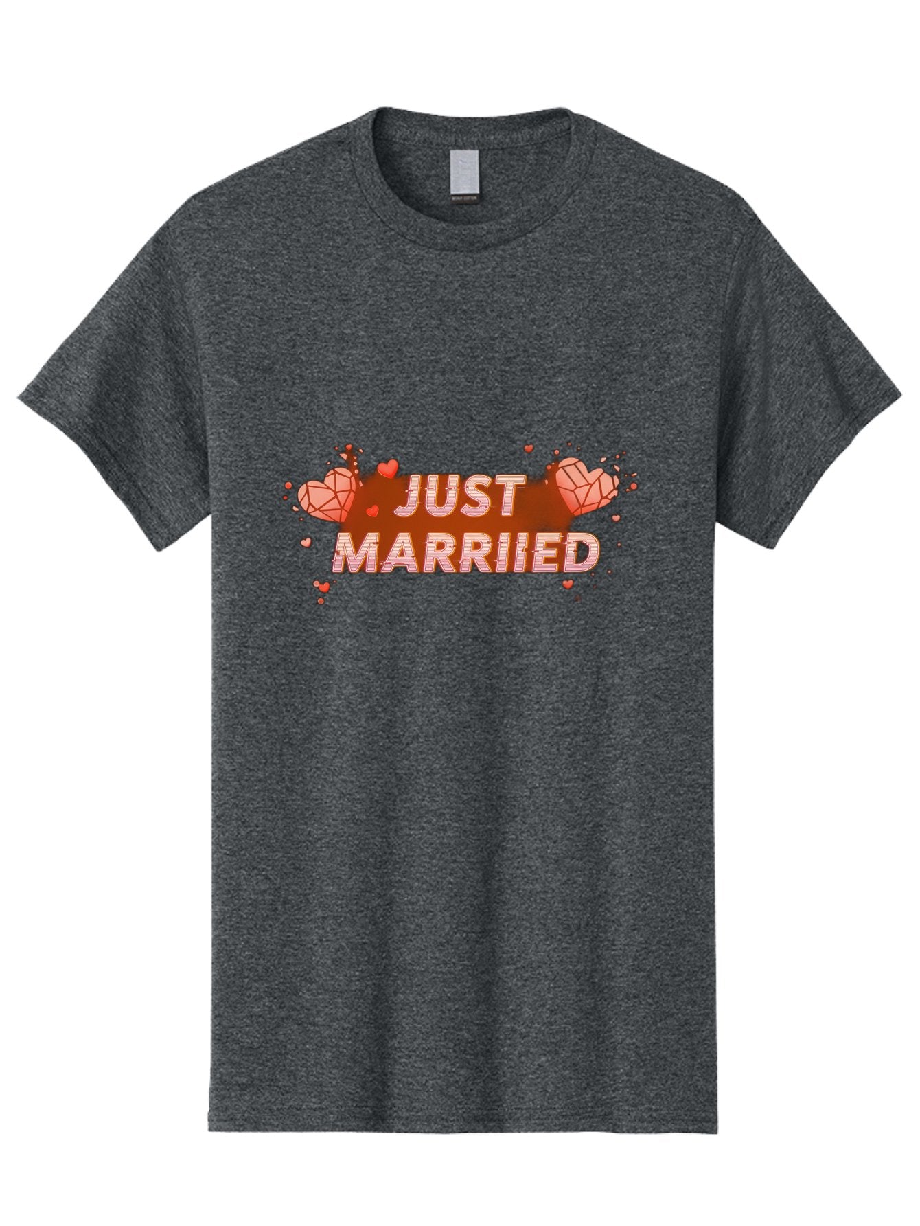 Just-Married-5 Men'S Graphic Tee, 100% Cotton, Comfortable Casual Summer Wear, Machine Washable, Just Married Text, White And Red Hearts, Newlywed Couple, Love Celebration, Wedding Bliss, Heart Decorations, Red Splatter, Love Symbols, Baa889 9