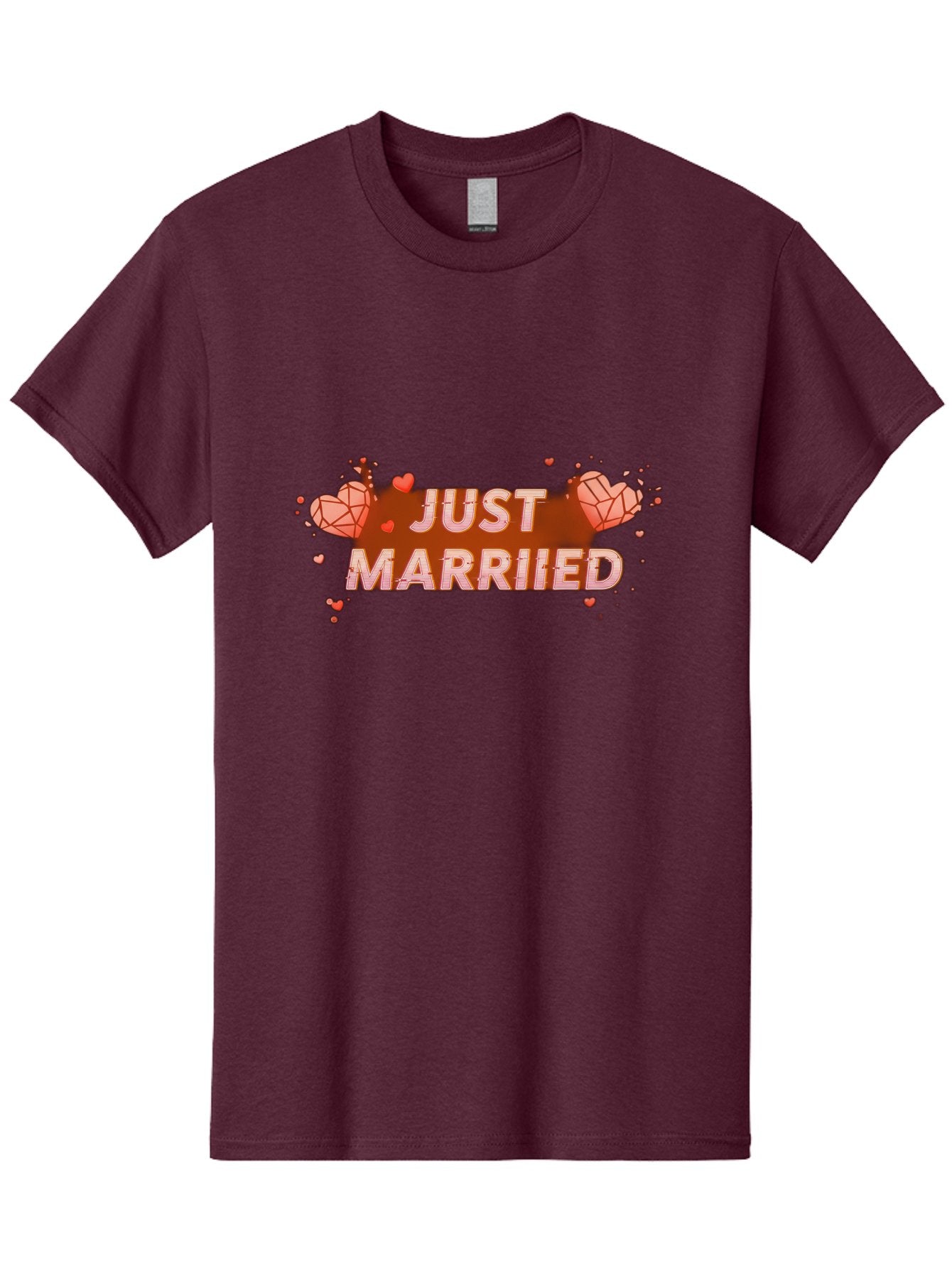 Just-Married-5 Men'S Graphic Tee, 100% Cotton, Comfortable Casual Summer Wear, Machine Washable, Just Married Text, White And Red Hearts, Newlywed Couple, Love Celebration, Wedding Bliss, Heart Decorations, Red Splatter, Love Symbols, Baa889 11