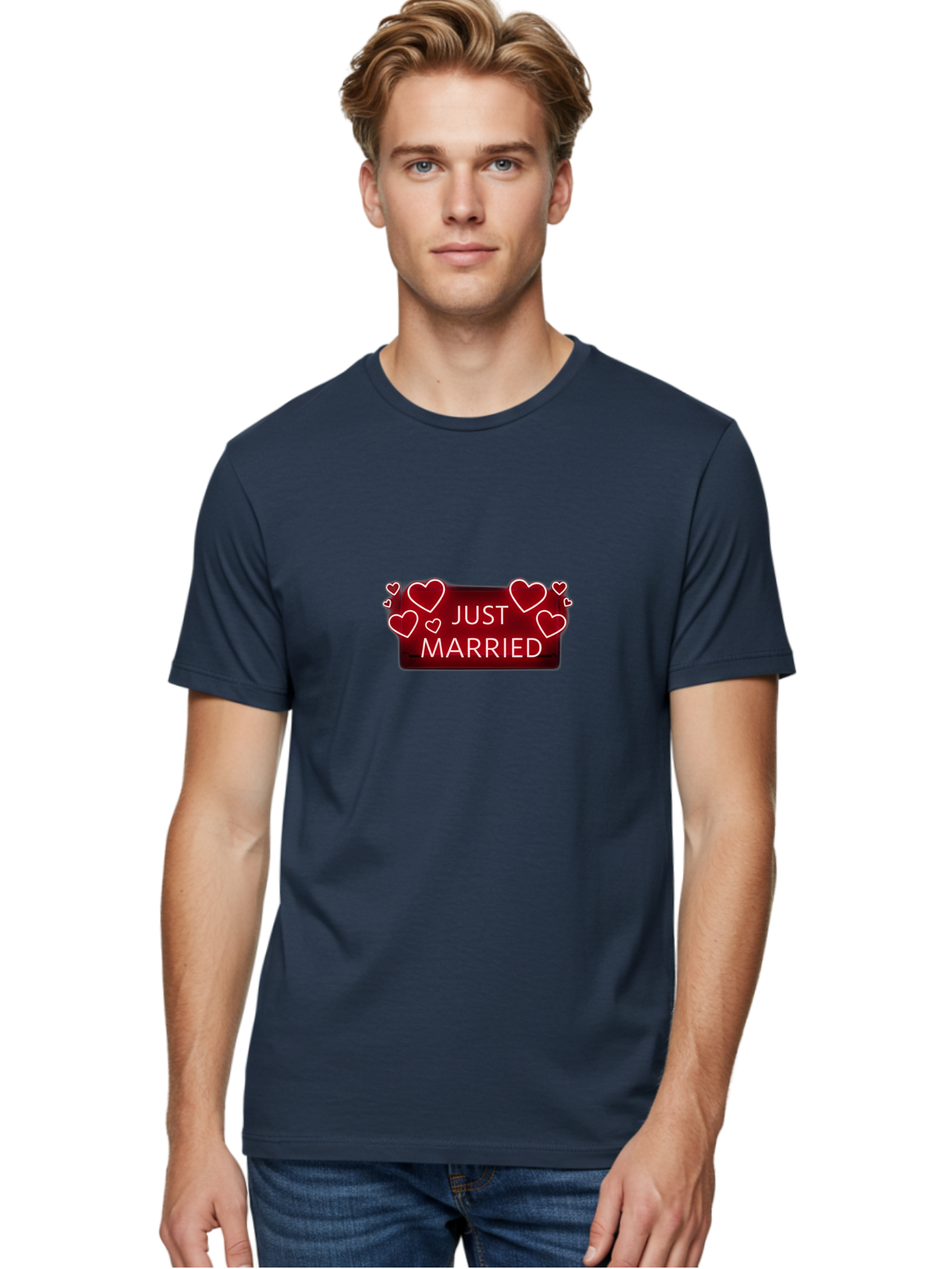 Just-Married-6 Men'S Graphic Tee, 100% Cotton, Comfortable Casual Summer Wear, Machine Washable, Marriage Celebration, Wedding Day, Just Married Sign, Red Hearts, Love Symbol, Valentines Day Gift, Romance, Wedding Decor Baa890 10