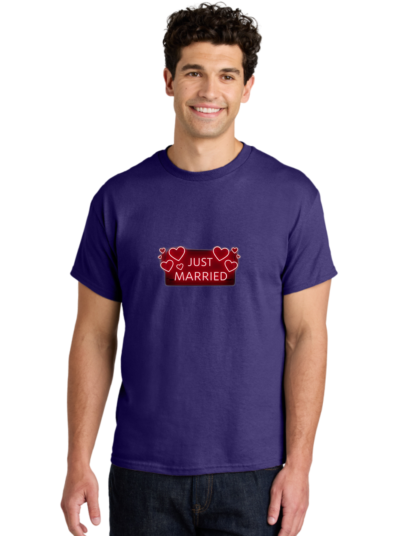 Just-Married-6 Men'S Graphic Tee, 100% Cotton, Comfortable Casual Summer Wear, Machine Washable, Marriage Celebration, Wedding Day, Just Married Sign, Red Hearts, Love Symbol, Valentines Day Gift, Romance, Wedding Decor Baa890 4