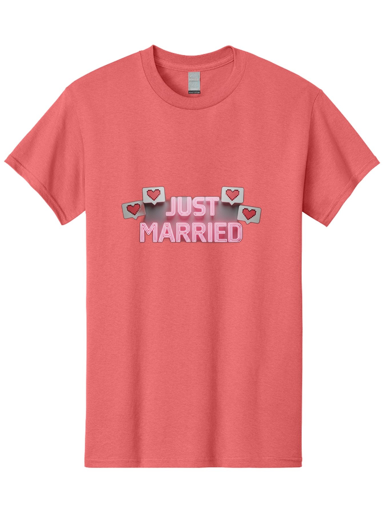 Just-Married-7 Men'S Graphic Tee, 100% Cotton, Comfortable Casual Summer Wear, Machine Washable, Just Married, Love Is In The Air, Heart-Shaped Notifications, Red Hearts, Wedding Celebration, Newlyweds, Marriage Bliss, Love Icons Baa891