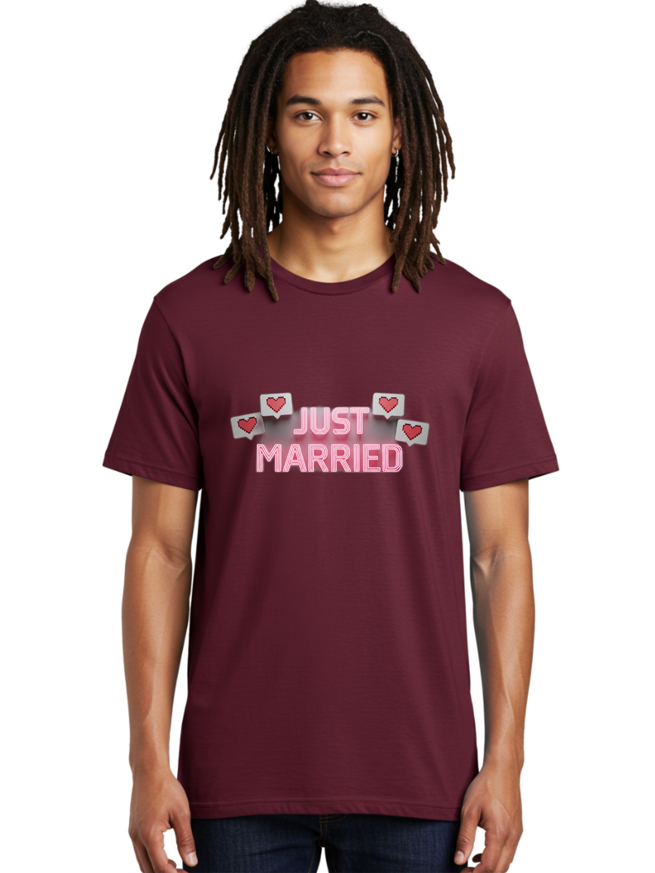 Just-Married-7 Men'S Graphic Tee, 100% Cotton, Comfortable Casual Summer Wear, Machine Washable, Just Married, Love Is In The Air, Heart-Shaped Notifications, Red Hearts, Wedding Celebration, Newlyweds, Marriage Bliss, Love Icons Baa891 30
