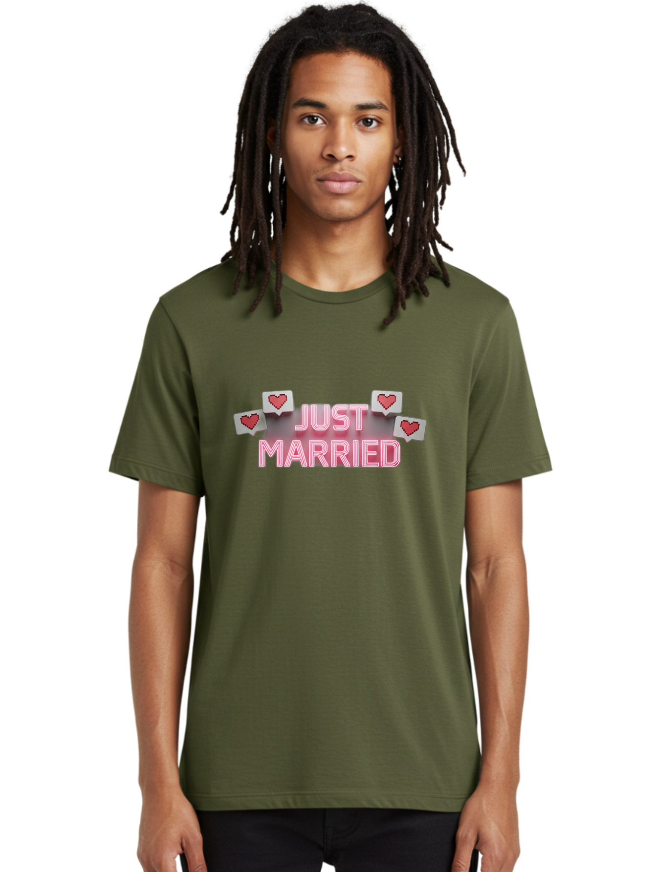 Just-Married-7 Men'S Graphic Tee, 100% Cotton, Comfortable Casual Summer Wear, Machine Washable, Just Married, Love Is In The Air, Heart-Shaped Notifications, Red Hearts, Wedding Celebration, Newlyweds, Marriage Bliss, Love Icons Baa891