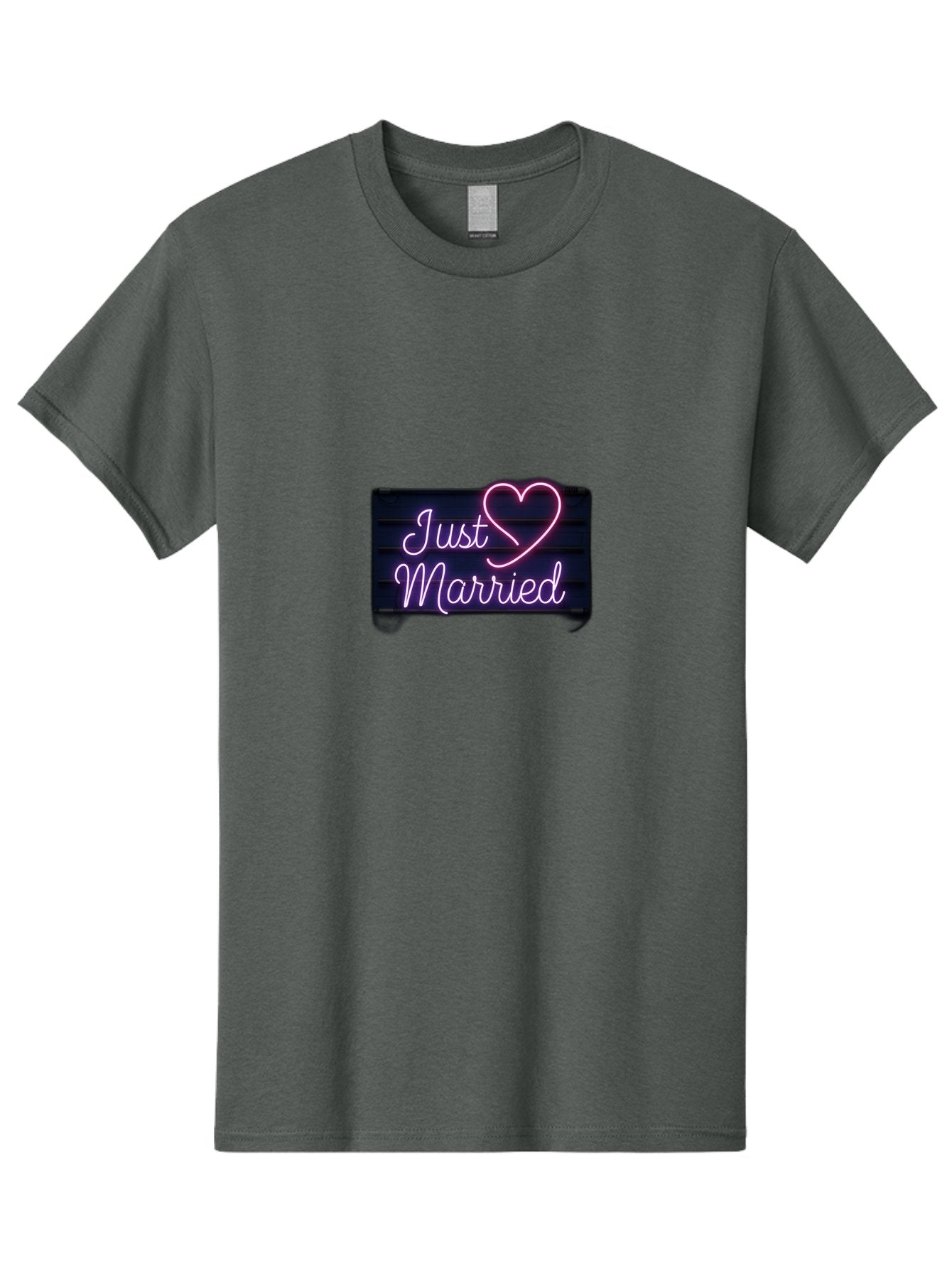 Just-Married-8 Men'S Graphic Tee, 100% Cotton, Comfortable Casual Summer Wear, Machine Washable, Neon Sign, Just Married, Wedding Decor, Love Heart, Pink Neon, Marriage Celebration, Wedding Signage, Romantic Decor, Party Decoration, Baa892 7