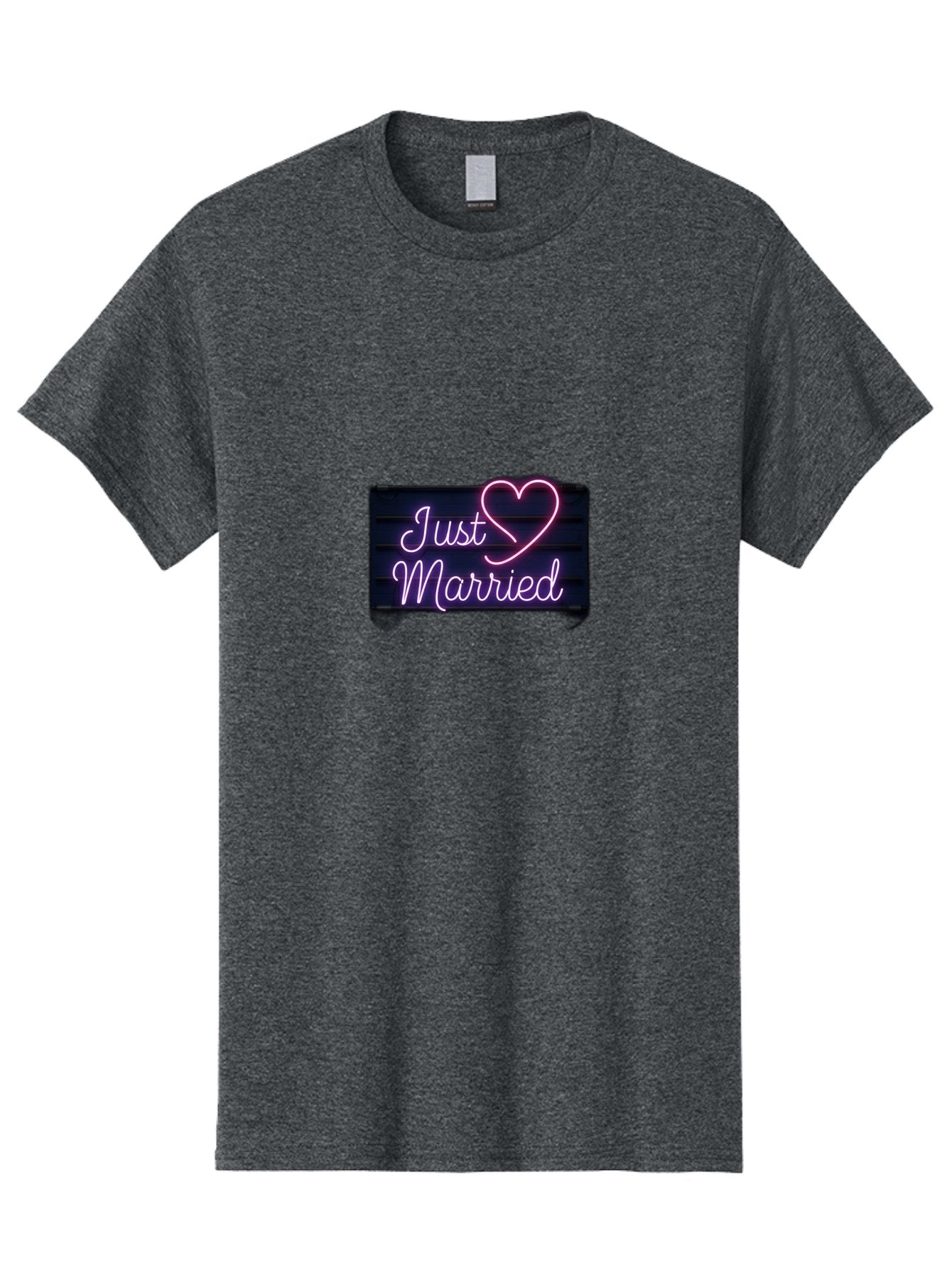 Just-Married-8 Men'S Graphic Tee, 100% Cotton, Comfortable Casual Summer Wear, Machine Washable, Neon Sign, Just Married, Wedding Decor, Love Heart, Pink Neon, Marriage Celebration, Wedding Signage, Romantic Decor, Party Decoration, Baa892 11