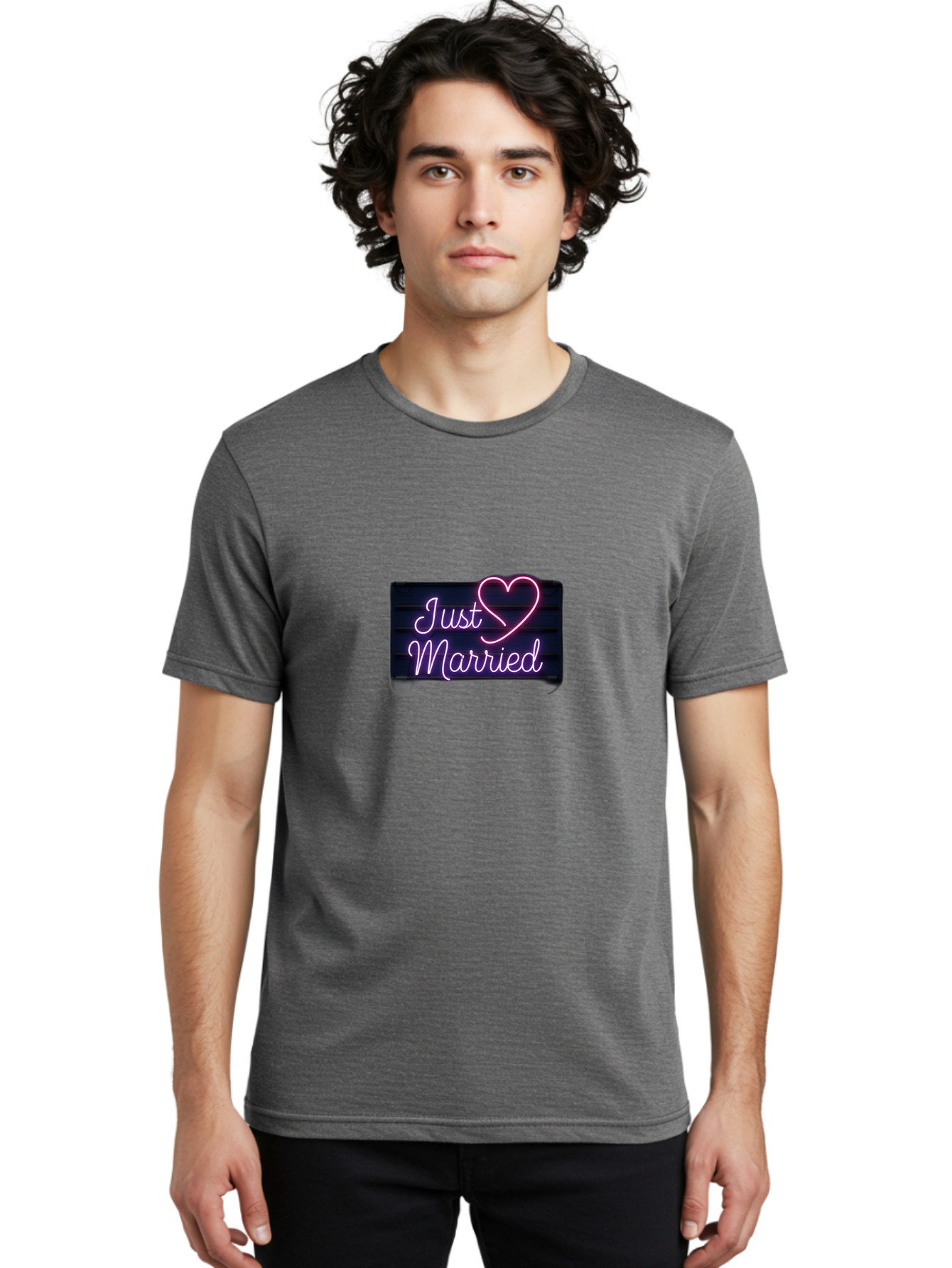 Just-Married-8 Men'S Graphic Tee, 100% Cotton, Comfortable Casual Summer Wear, Machine Washable, Neon Sign, Just Married, Wedding Decor, Love Heart, Pink Neon, Marriage Celebration, Wedding Signage, Romantic Decor, Party Decoration, Baa892 16