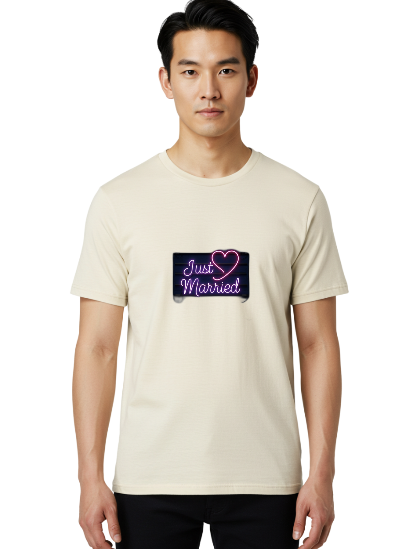 Just-Married-8 Men'S Graphic Tee, 100% Cotton, Comfortable Casual Summer Wear, Machine Washable, Neon Sign, Just Married, Wedding Decor, Love Heart, Pink Neon, Marriage Celebration, Wedding Signage, Romantic Decor, Party Decoration, Baa892 18
