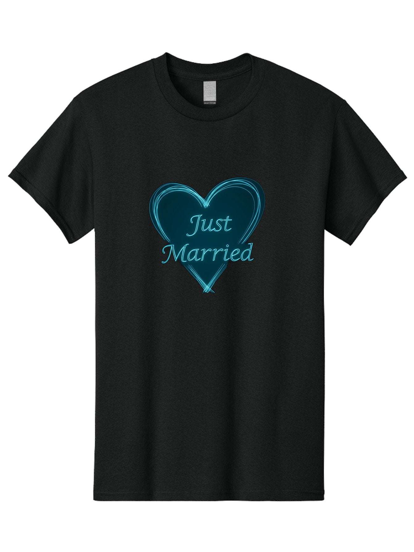 Just-Married-9 Men'S Graphic Tee, 100% Cotton, Comfortable Casual Summer Wear, Machine Washable, Wedding Heart, Love Symbol, Just Married Sign, Blue Heart Graphic, Cursive Text, Newlyweds, Marriage Celebration, Heart Shape Baa893
