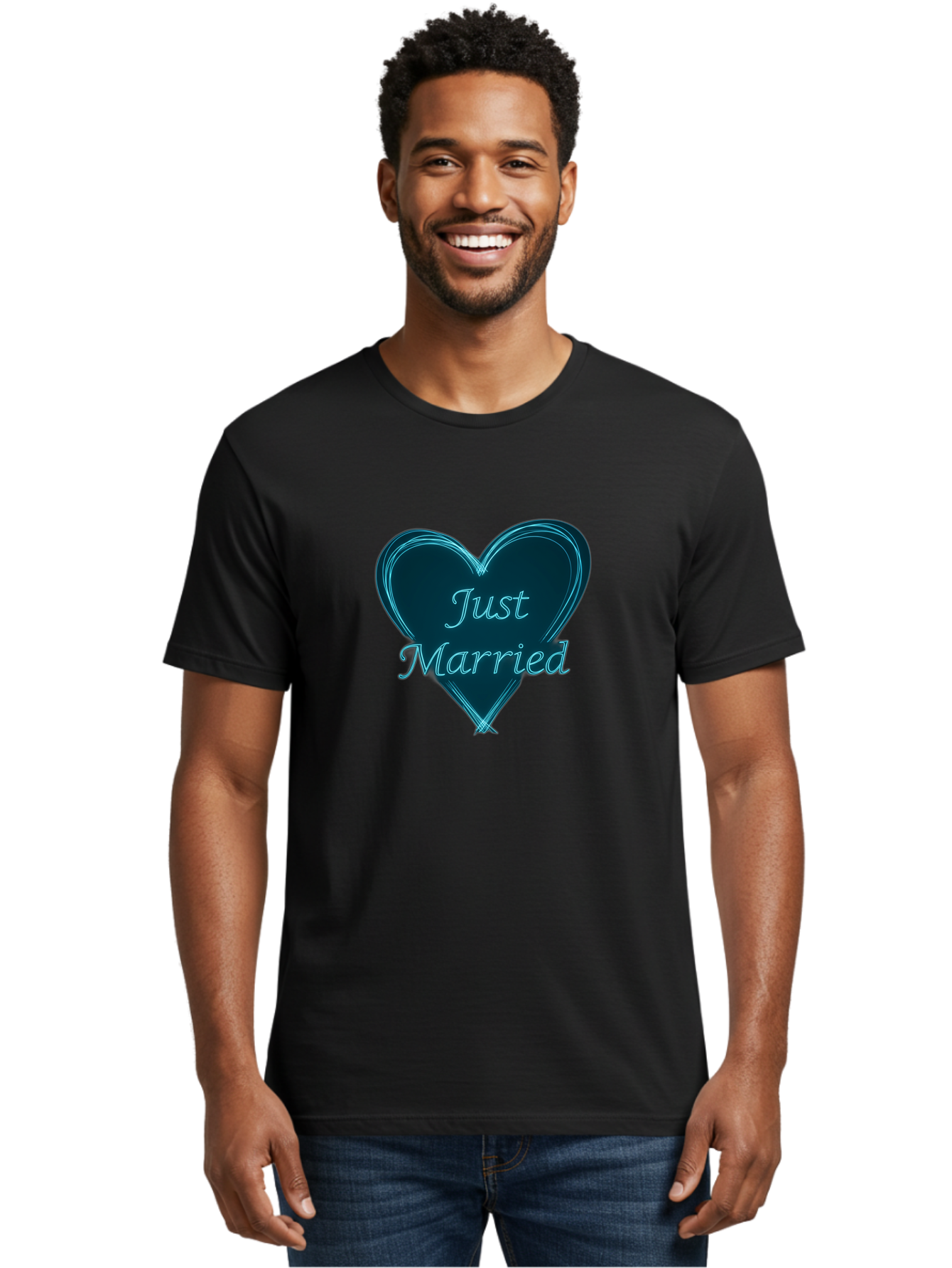 Just-Married-9 Men'S Graphic Tee, 100% Cotton, Comfortable Casual Summer Wear, Machine Washable, Wedding Heart, Love Symbol, Just Married Sign, Blue Heart Graphic, Cursive Text, Newlyweds, Marriage Celebration, Heart Shape Baa893 22