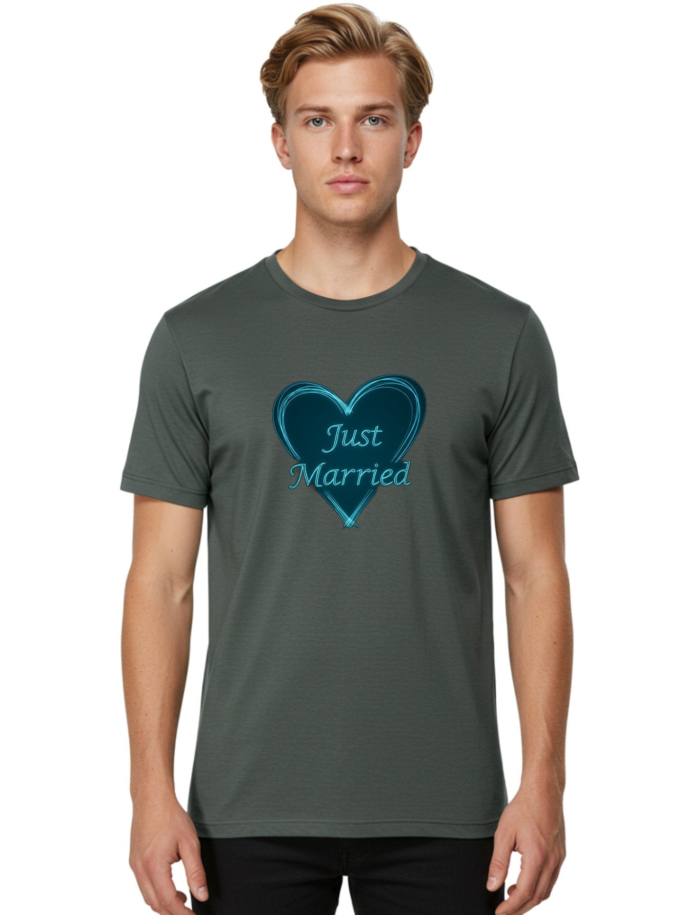 Just-Married-9 Men'S Graphic Tee, 100% Cotton, Comfortable Casual Summer Wear, Machine Washable, Wedding Heart, Love Symbol, Just Married Sign, Blue Heart Graphic, Cursive Text, Newlyweds, Marriage Celebration, Heart Shape Baa893 20
