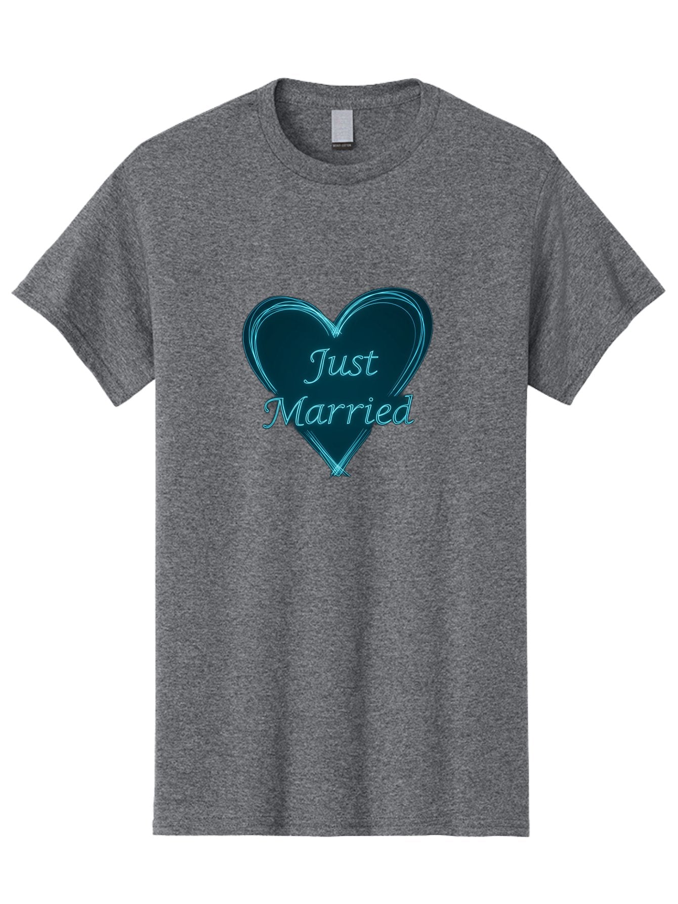 Just-Married-9 Men'S Graphic Tee, 100% Cotton, Comfortable Casual Summer Wear, Machine Washable, Wedding Heart, Love Symbol, Just Married Sign, Blue Heart Graphic, Cursive Text, Newlyweds, Marriage Celebration, Heart Shape Baa893