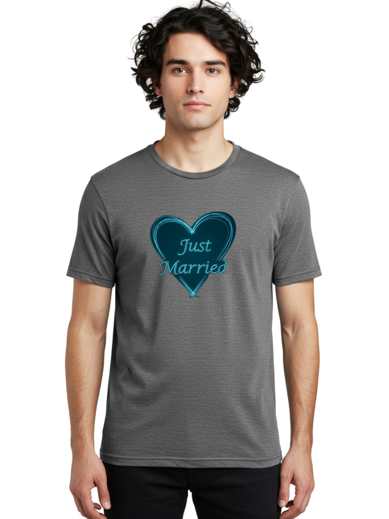 Just-Married-9 Men'S Graphic Tee, 100% Cotton, Comfortable Casual Summer Wear, Machine Washable, Wedding Heart, Love Symbol, Just Married Sign, Blue Heart Graphic, Cursive Text, Newlyweds, Marriage Celebration, Heart Shape Baa893 21