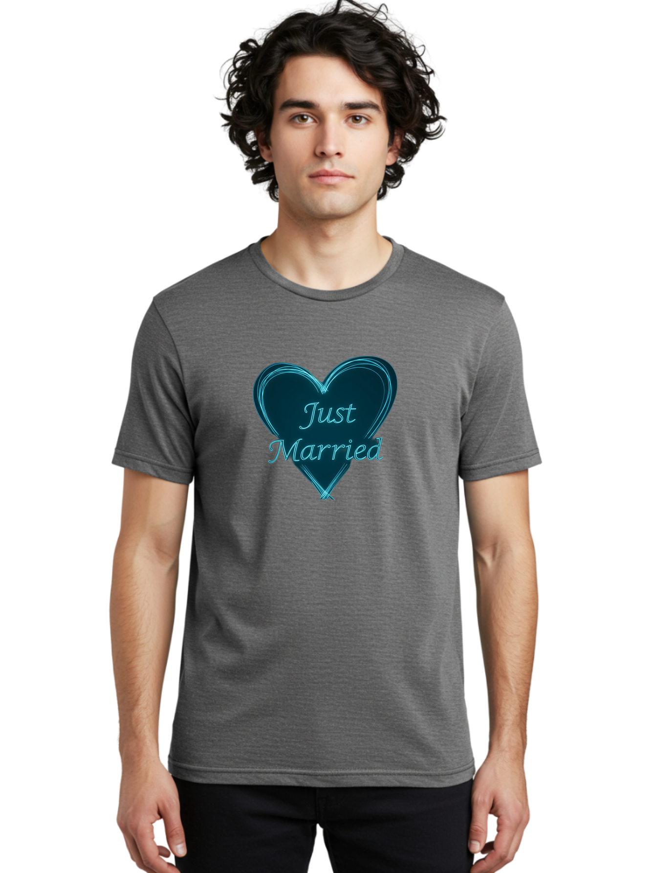 Just-Married-9 Men'S Graphic Tee, 100% Cotton, Comfortable Casual Summer Wear, Machine Washable, Wedding Heart, Love Symbol, Just Married Sign, Blue Heart Graphic, Cursive Text, Newlyweds, Marriage Celebration, Heart Shape Baa893 20
