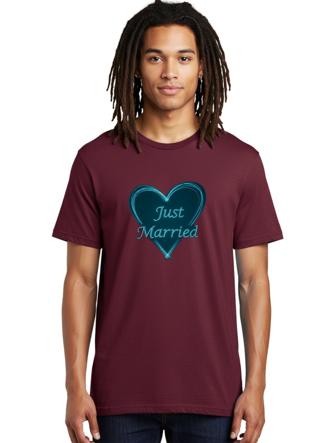 Just-Married-9 Men'S Graphic Tee, 100% Cotton, Comfortable Casual Summer Wear, Machine Washable, Wedding Heart, Love Symbol, Just Married Sign, Blue Heart Graphic, Cursive Text, Newlyweds, Marriage Celebration, Heart Shape Baa893 28
