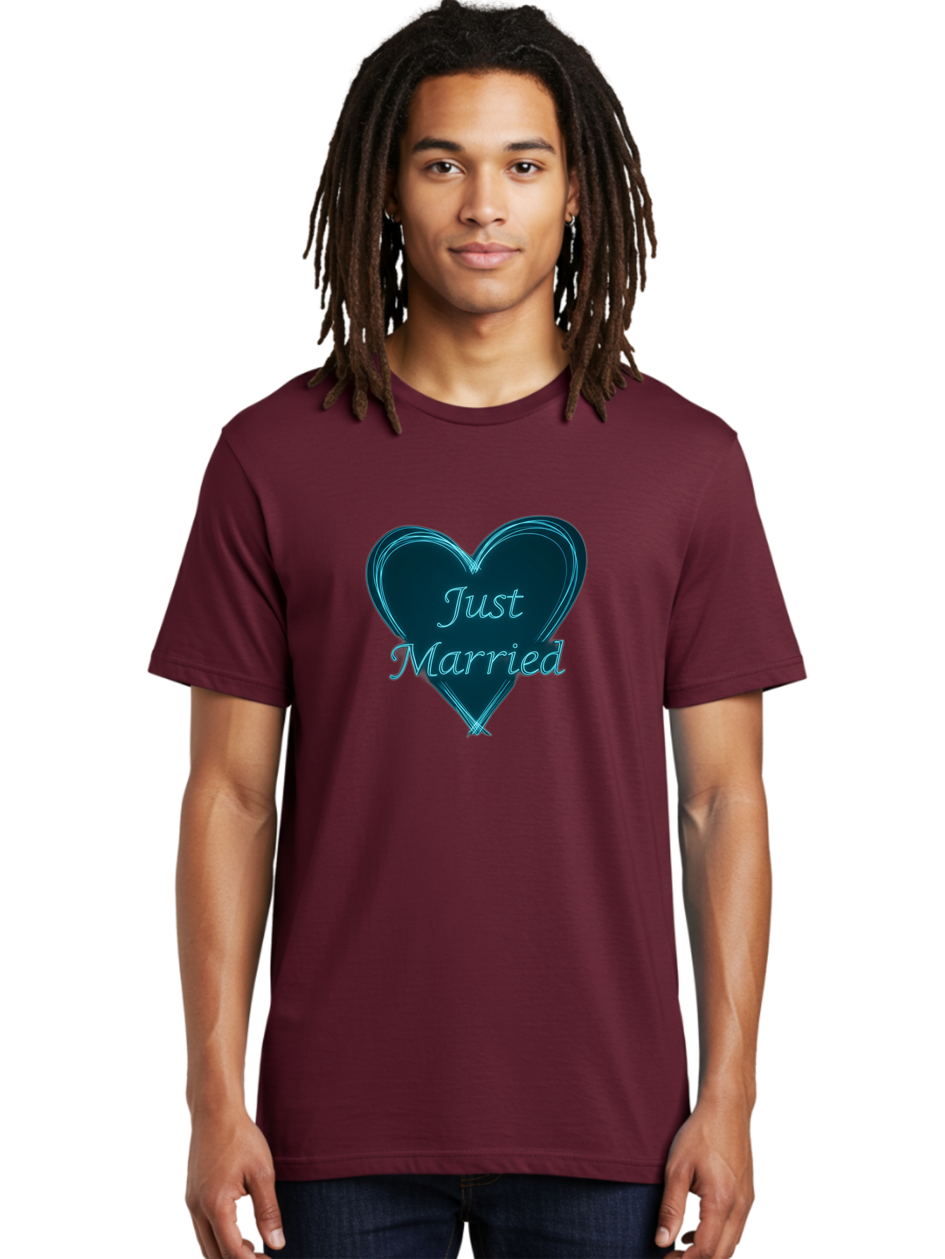 Just-Married-9 Men'S Graphic Tee, 100% Cotton, Comfortable Casual Summer Wear, Machine Washable, Wedding Heart, Love Symbol, Just Married Sign, Blue Heart Graphic, Cursive Text, Newlyweds, Marriage Celebration, Heart Shape Baa893 6