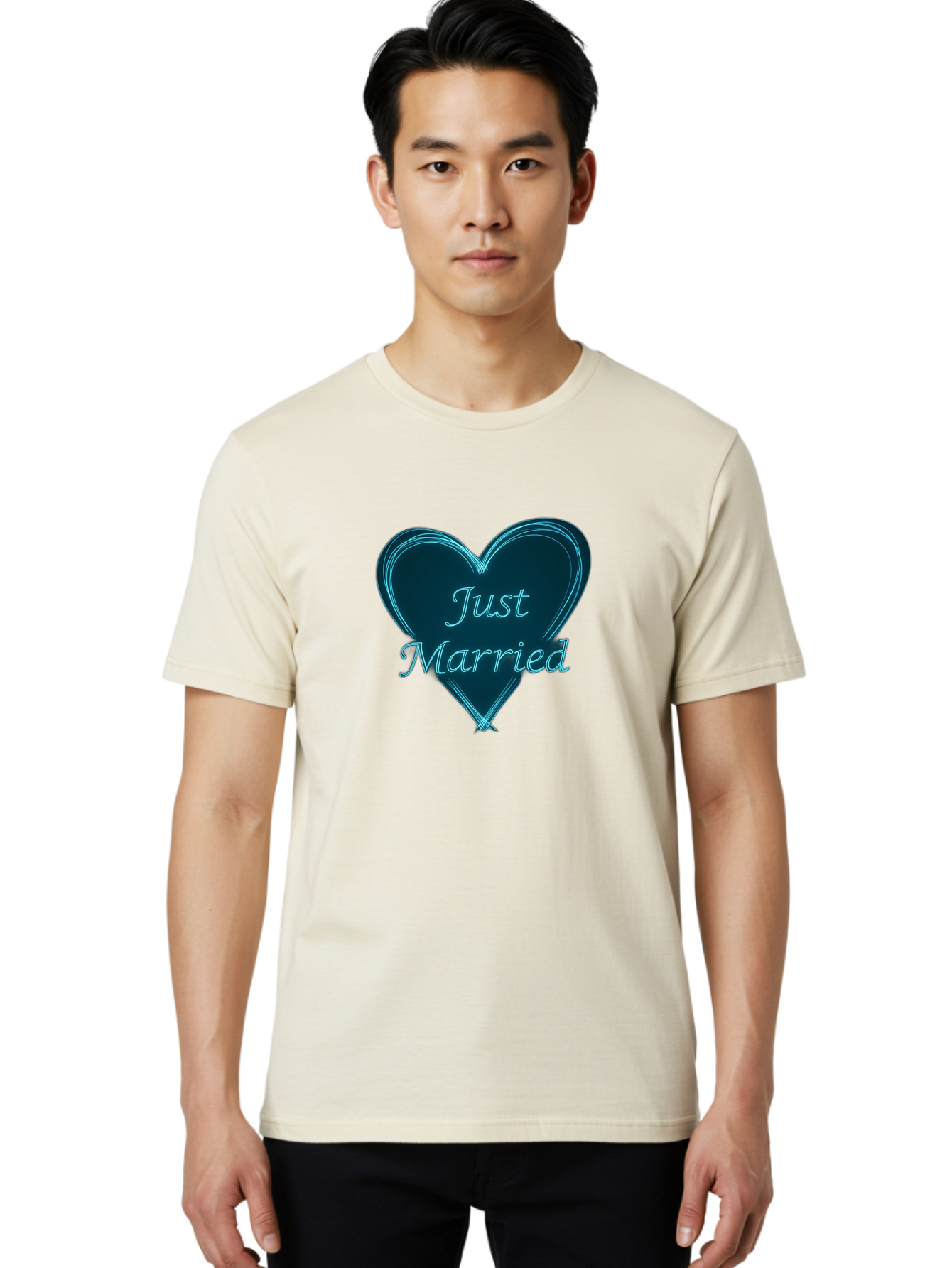 Just-Married-9 Men'S Graphic Tee, 100% Cotton, Comfortable Casual Summer Wear, Machine Washable, Wedding Heart, Love Symbol, Just Married Sign, Blue Heart Graphic, Cursive Text, Newlyweds, Marriage Celebration, Heart Shape Baa893 12