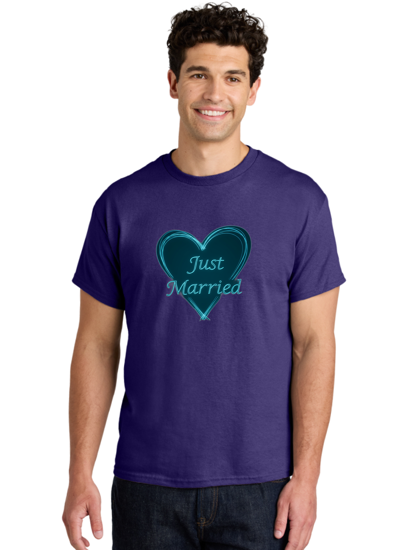Just-Married-9 Men'S Graphic Tee, 100% Cotton, Comfortable Casual Summer Wear, Machine Washable, Wedding Heart, Love Symbol, Just Married Sign, Blue Heart Graphic, Cursive Text, Newlyweds, Marriage Celebration, Heart Shape Baa893 28