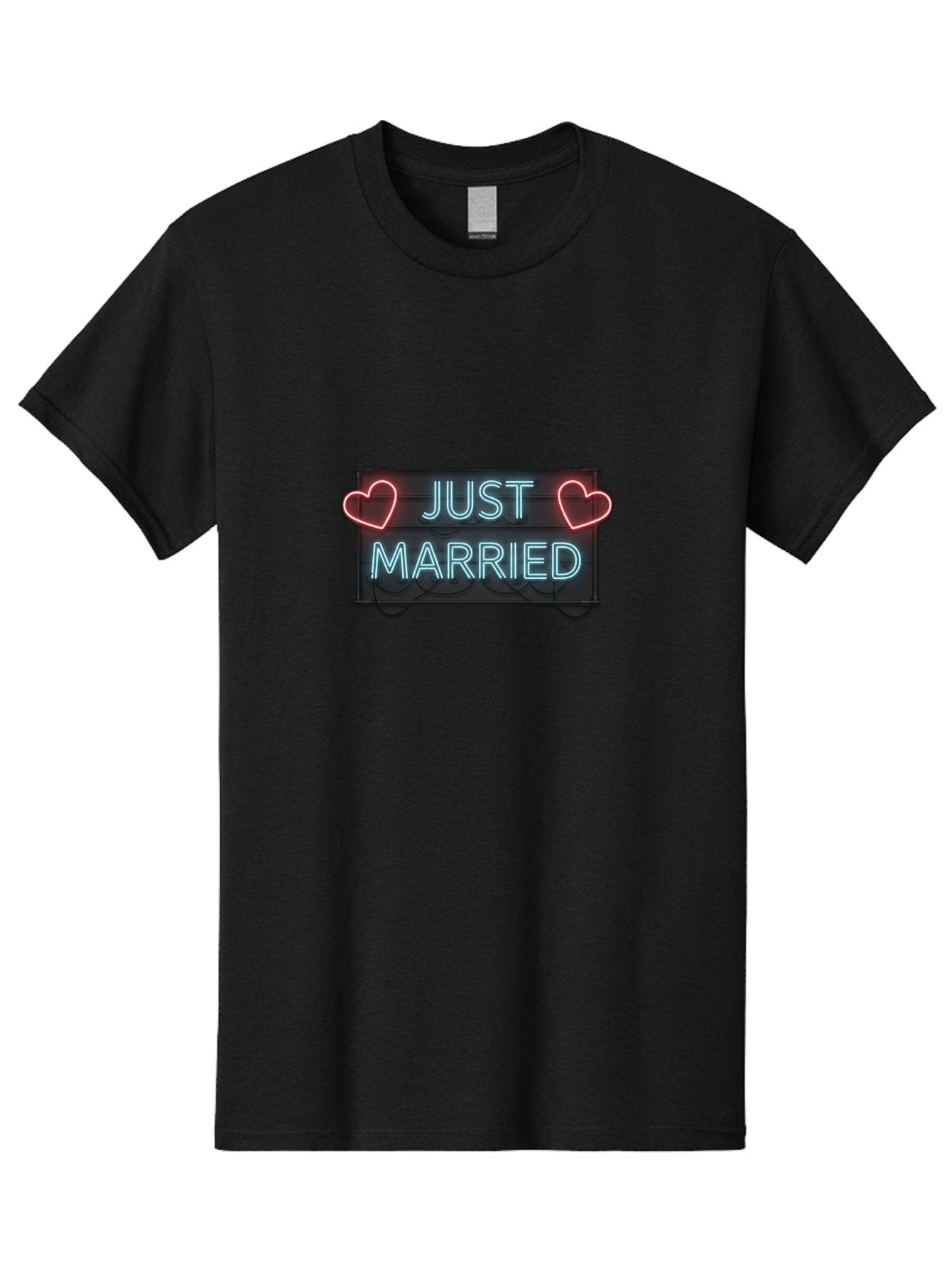 Just-Married-Neon-Sign Men'S Graphic Tee, 100% Cotton, Comfortable Casual Summer Wear, Machine Washable, Just Married Sign, Neon Lights, Love Hearts, Wedding Decoration, Romantic Ambiance, Newlyweds, Love Symbol, Glowing Hearts, Baa894 12