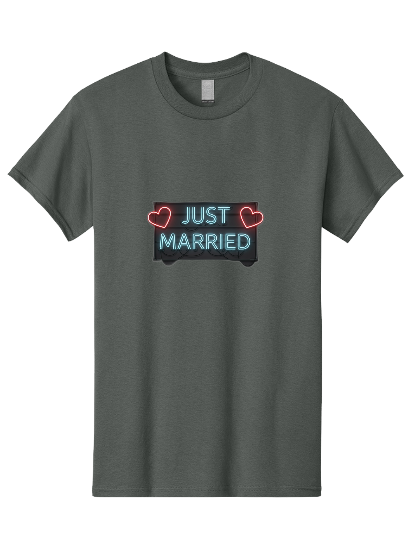 Just-Married-Neon-Sign Men'S Graphic Tee, 100% Cotton, Comfortable Casual Summer Wear, Machine Washable, Just Married Sign, Neon Lights, Love Hearts, Wedding Decoration, Romantic Ambiance, Newlyweds, Love Symbol, Glowing Hearts, Baa894 19