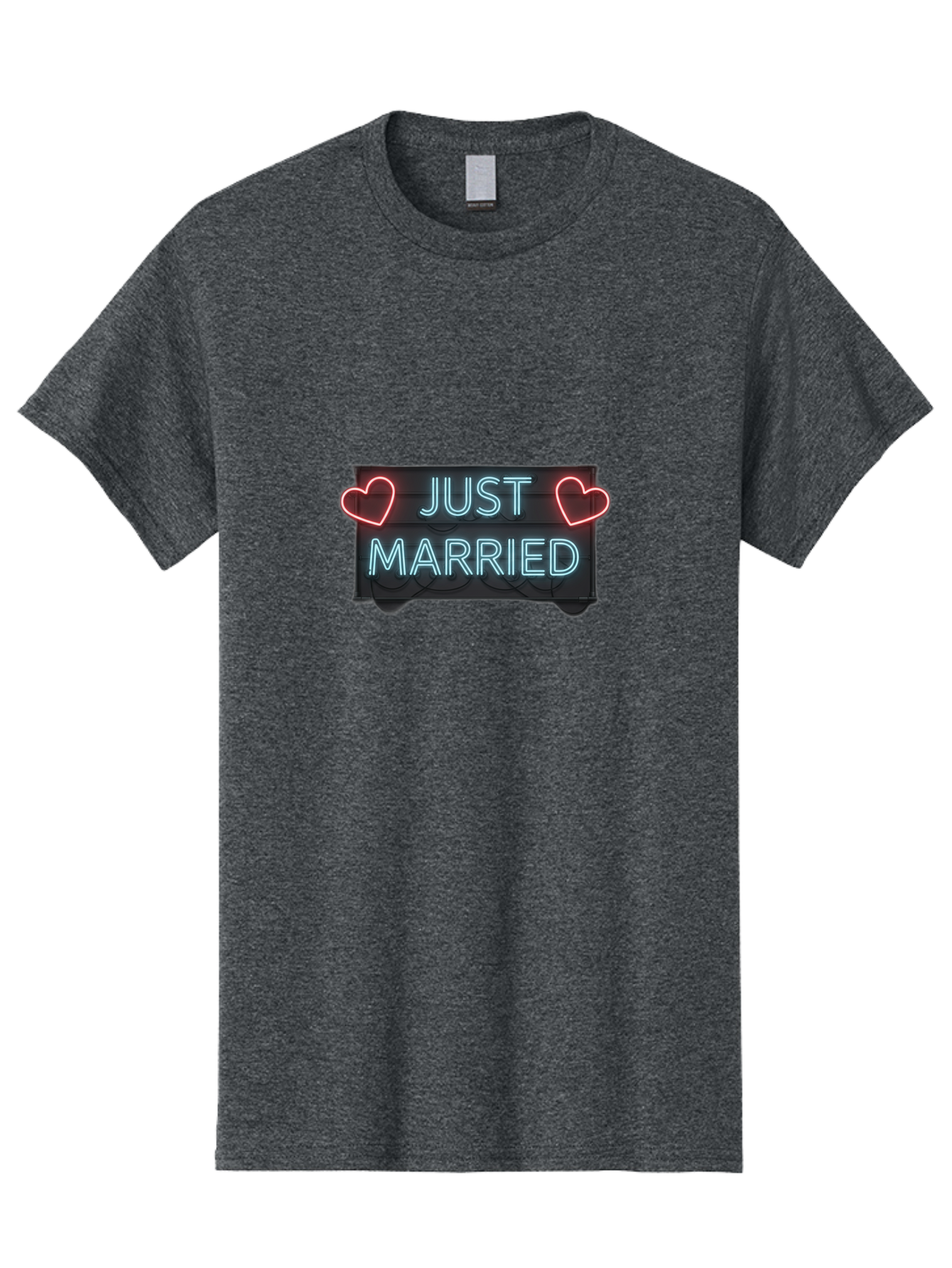 Just-Married-Neon-Sign Men'S Graphic Tee, 100% Cotton, Comfortable Casual Summer Wear, Machine Washable, Just Married Sign, Neon Lights, Love Hearts, Wedding Decoration, Romantic Ambiance, Newlyweds, Love Symbol, Glowing Hearts, Baa894 25
