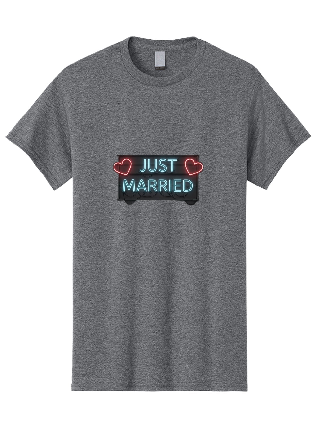 Just-Married-Neon-Sign Men'S Graphic Tee, 100% Cotton, Comfortable Casual Summer Wear, Machine Washable, Just Married Sign, Neon Lights, Love Hearts, Wedding Decoration, Romantic Ambiance, Newlyweds, Love Symbol, Glowing Hearts, Baa894 10