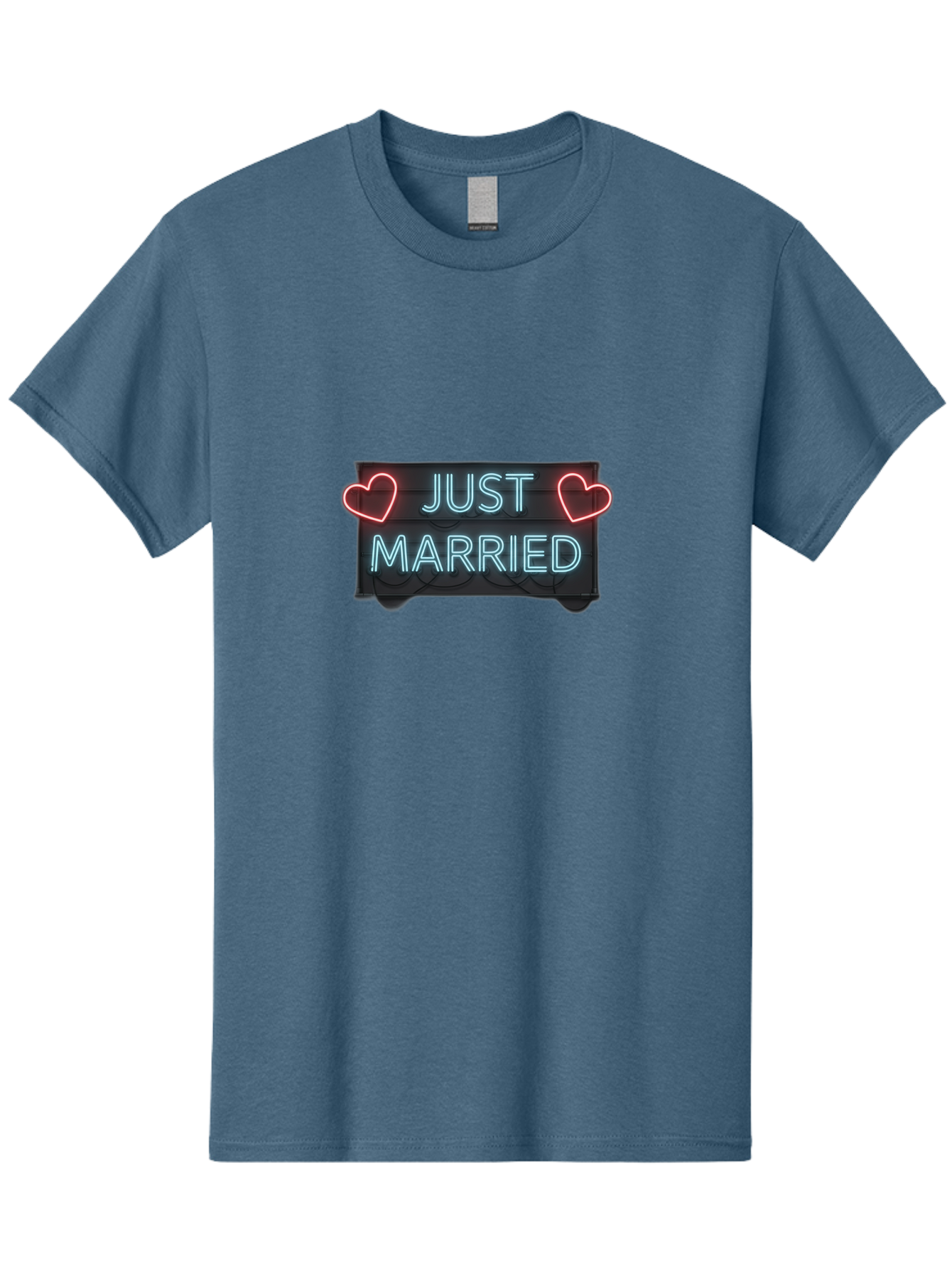 Just-Married-Neon-Sign Men'S Graphic Tee, 100% Cotton, Comfortable Casual Summer Wear, Machine Washable, Just Married Sign, Neon Lights, Love Hearts, Wedding Decoration, Romantic Ambiance, Newlyweds, Love Symbol, Glowing Hearts, Baa894 7