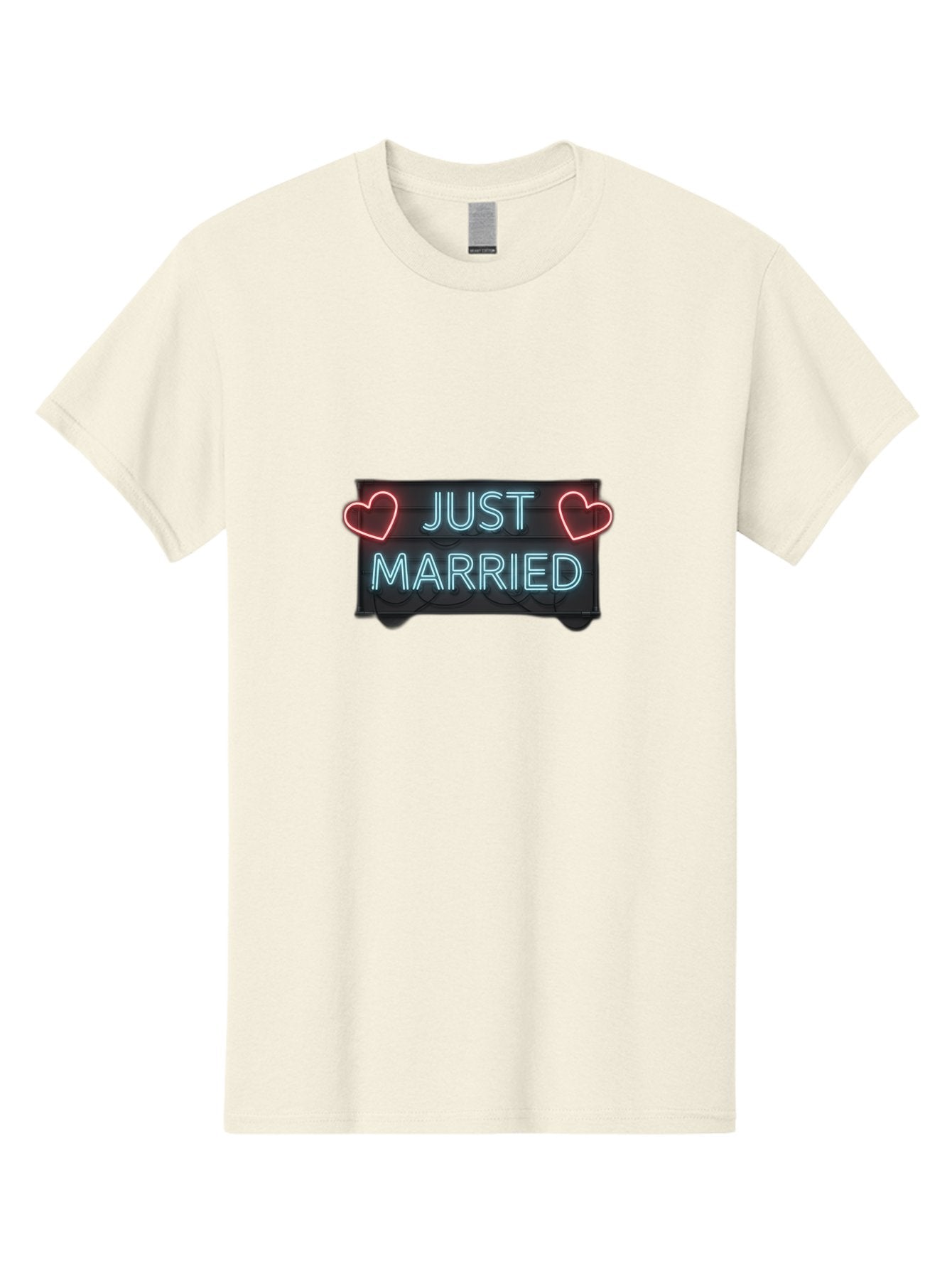 Just-Married-Neon-Sign Men'S Graphic Tee, 100% Cotton, Comfortable Casual Summer Wear, Machine Washable, Just Married Sign, Neon Lights, Love Hearts, Wedding Decoration, Romantic Ambiance, Newlyweds, Love Symbol, Glowing Hearts, Baa894 3