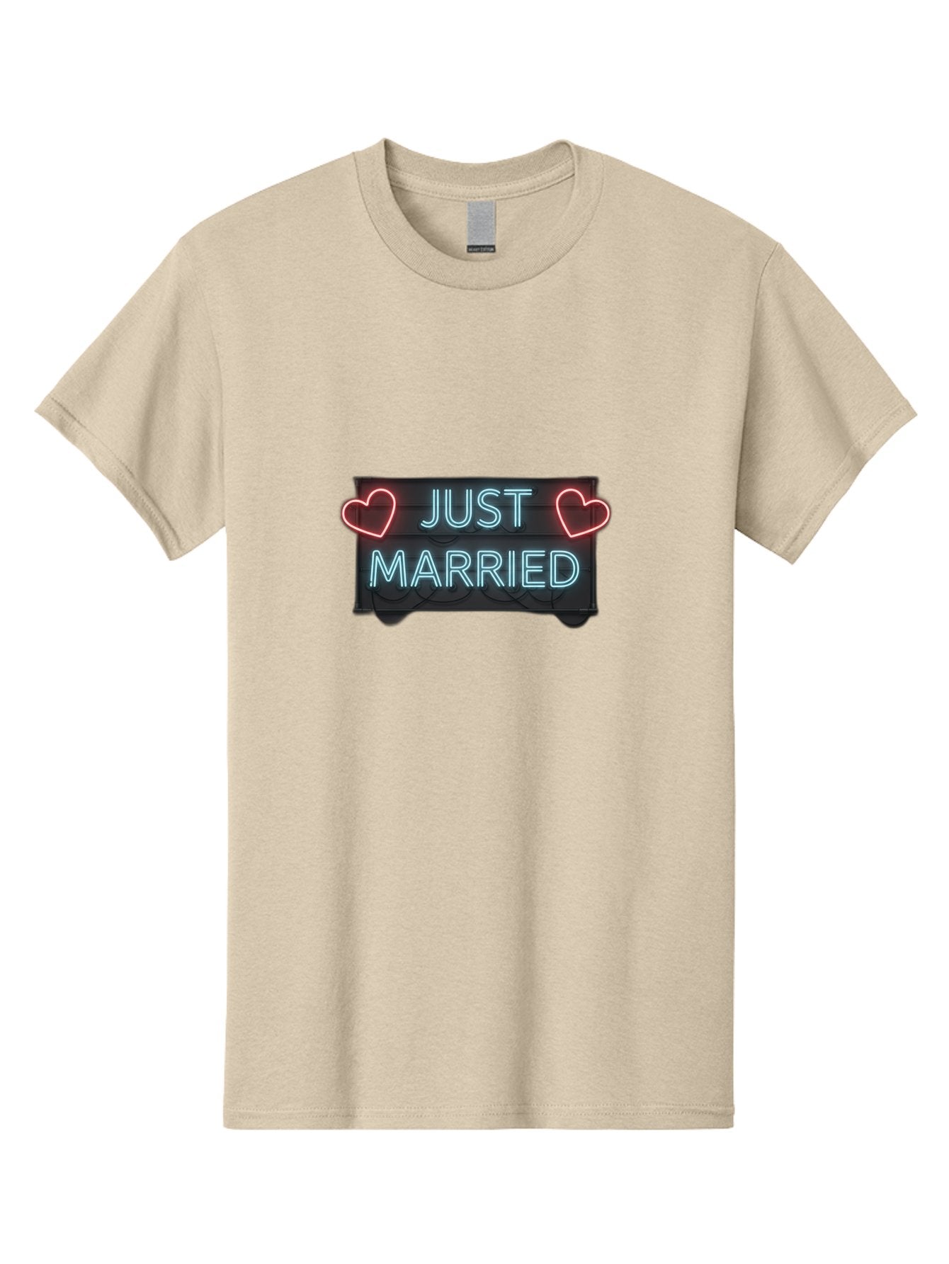 Just-Married-Neon-Sign Men'S Graphic Tee, 100% Cotton, Comfortable Casual Summer Wear, Machine Washable, Just Married Sign, Neon Lights, Love Hearts, Wedding Decoration, Romantic Ambiance, Newlyweds, Love Symbol, Glowing Hearts, Baa894 4