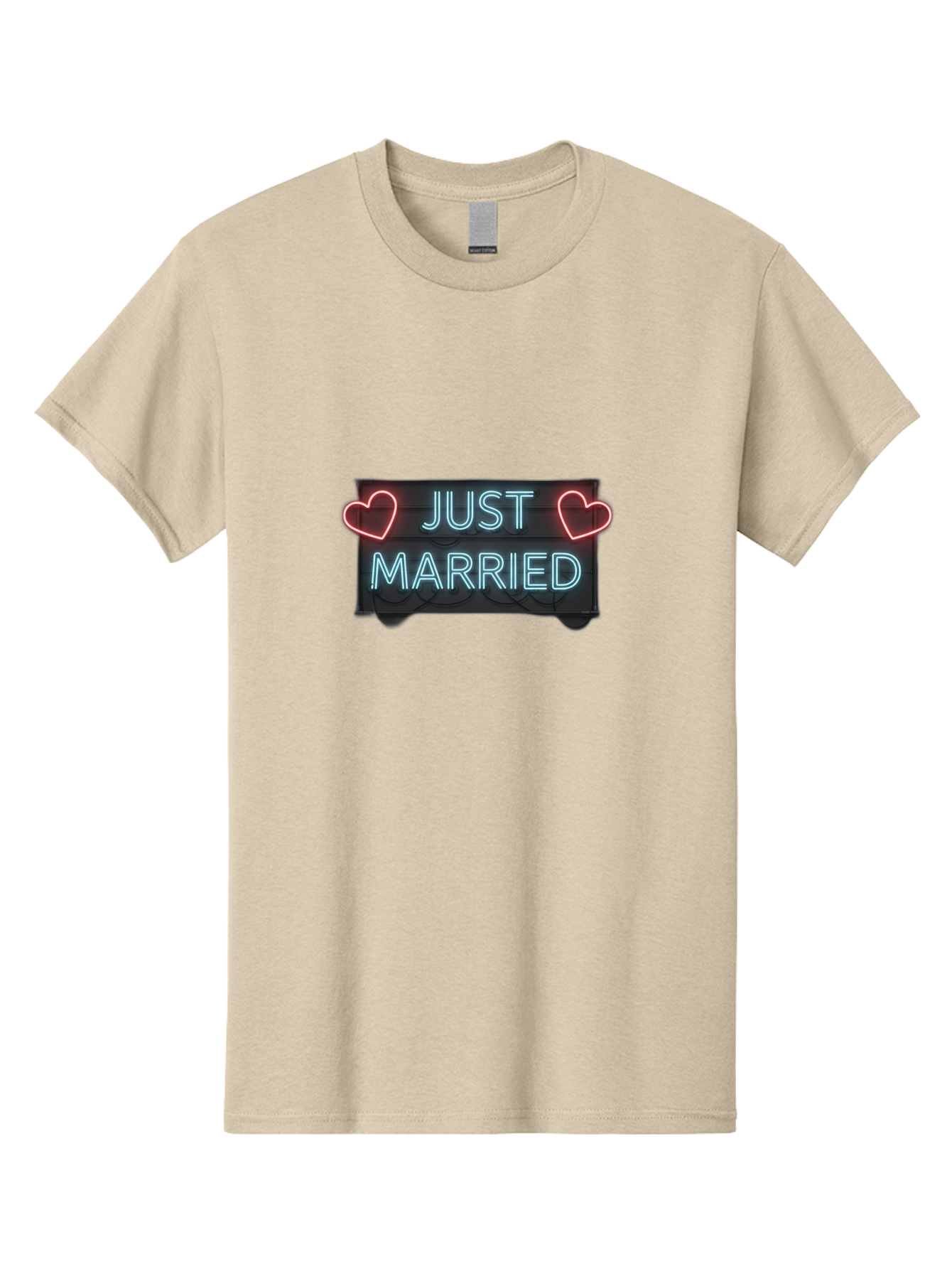 Just-Married-Neon-Sign Men'S Graphic Tee, 100% Cotton, Comfortable Casual Summer Wear, Machine Washable, Just Married Sign, Neon Lights, Love Hearts, Wedding Decoration, Romantic Ambiance, Newlyweds, Love Symbol, Glowing Hearts, Baa894 23