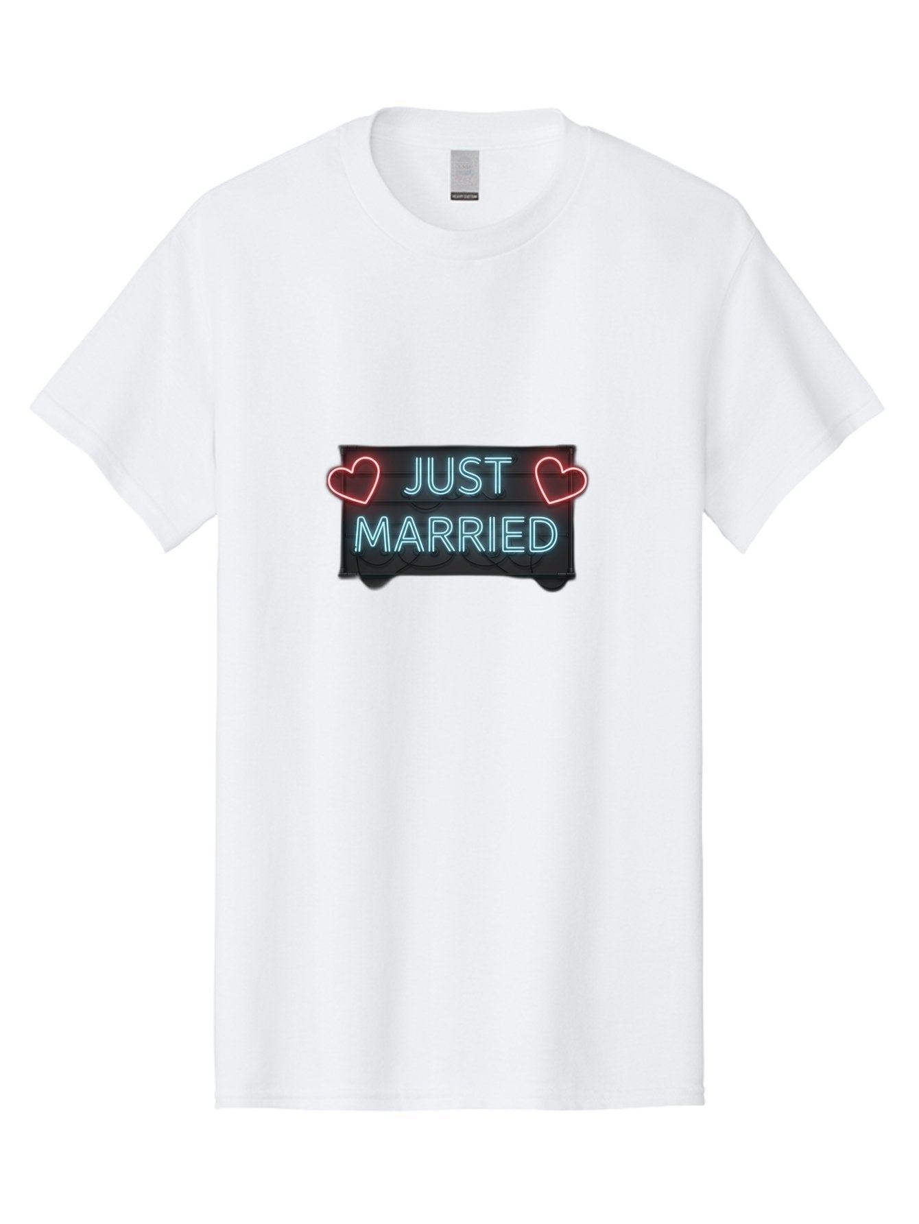 Just-Married-Neon-Sign Men'S Graphic Tee, 100% Cotton, Comfortable Casual Summer Wear, Machine Washable, Just Married Sign, Neon Lights, Love Hearts, Wedding Decoration, Romantic Ambiance, Newlyweds, Love Symbol, Glowing Hearts, Baa894 9