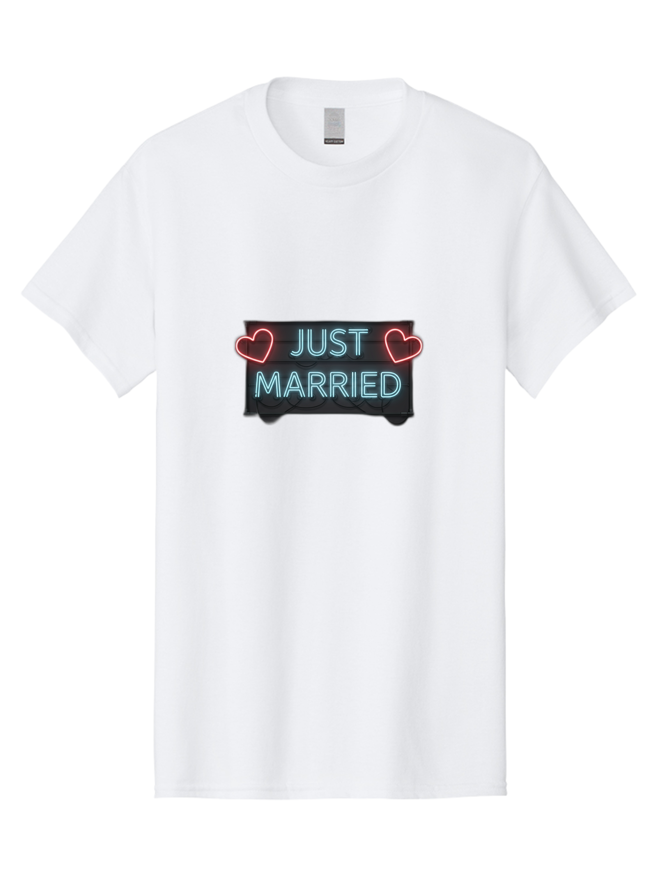 Just-Married-Neon-Sign Men'S Graphic Tee, 100% Cotton, Comfortable Casual Summer Wear, Machine Washable, Just Married Sign, Neon Lights, Love Hearts, Wedding Decoration, Romantic Ambiance, Newlyweds, Love Symbol, Glowing Hearts, Baa894 9