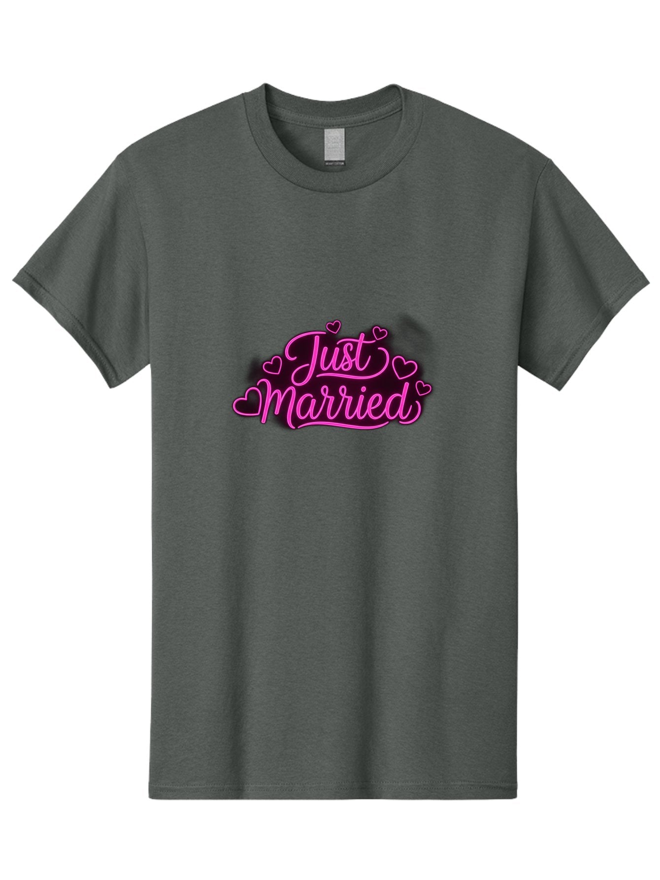 Just-Married Men'S Graphic Tee, 100% Cotton, Comfortable Casual Summer Wear, Machine Washable, Neon Pink Just Married Sign, Cursive Script, Love Hearts, Wedding Decor, Romantic Ambiance, Newlyweds, Love Symbols Baa895 5