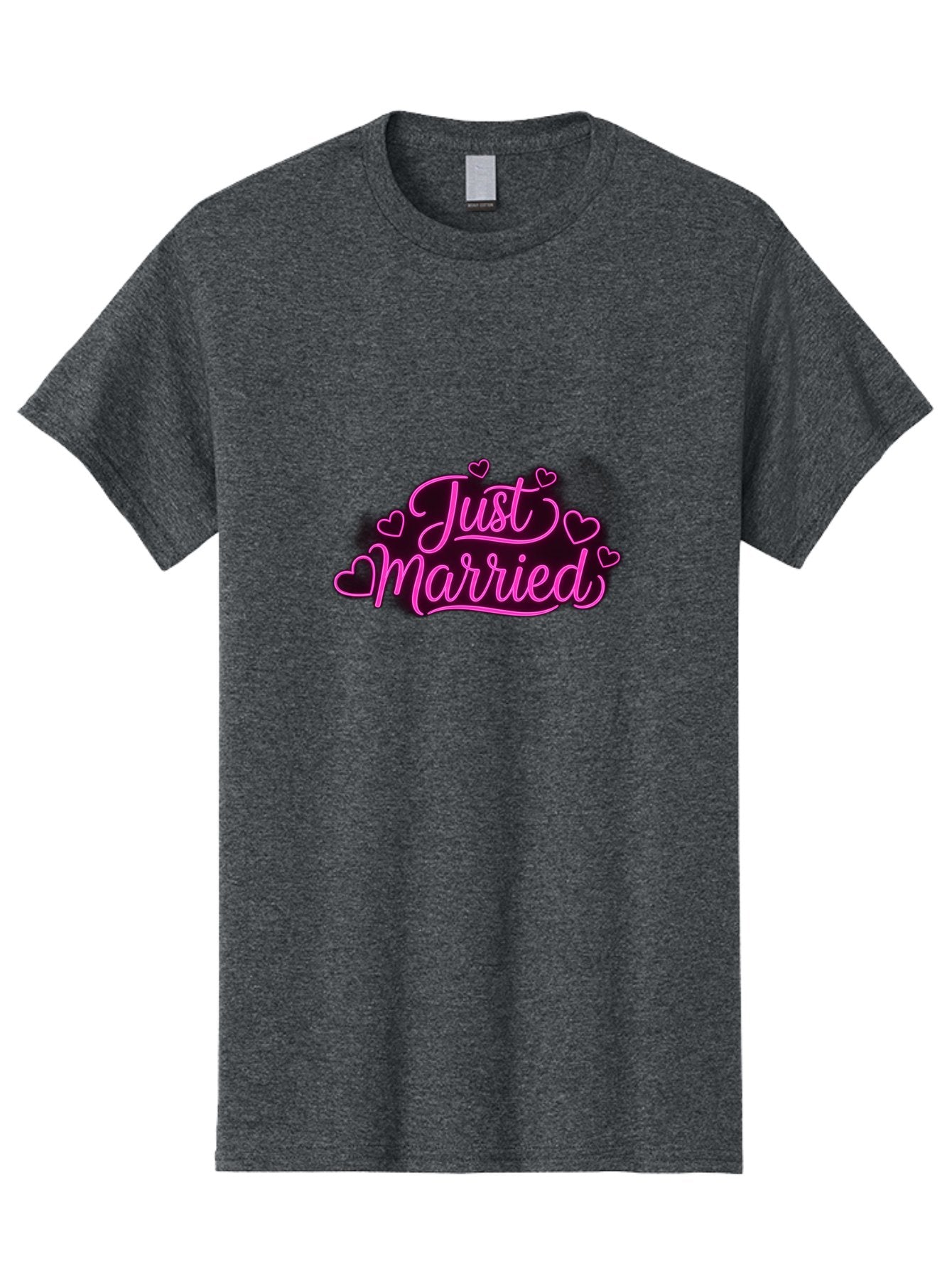Just-Married Men'S Graphic Tee, 100% Cotton, Comfortable Casual Summer Wear, Machine Washable, Neon Pink Just Married Sign, Cursive Script, Love Hearts, Wedding Decor, Romantic Ambiance, Newlyweds, Love Symbols Baa895 15