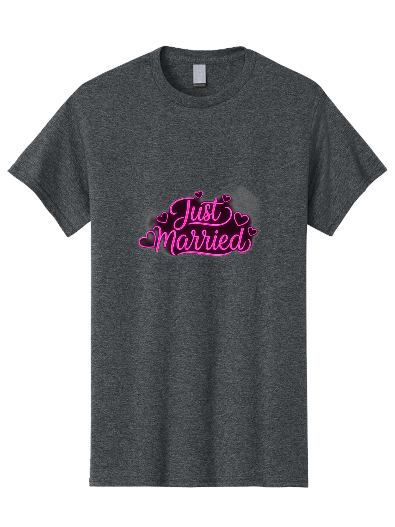 Just-Married Men'S Graphic Tee, 100% Cotton, Comfortable Casual Summer Wear, Machine Washable, Neon Pink Just Married Sign, Cursive Script, Love Hearts, Wedding Decor, Romantic Ambiance, Newlyweds, Love Symbols Baa895