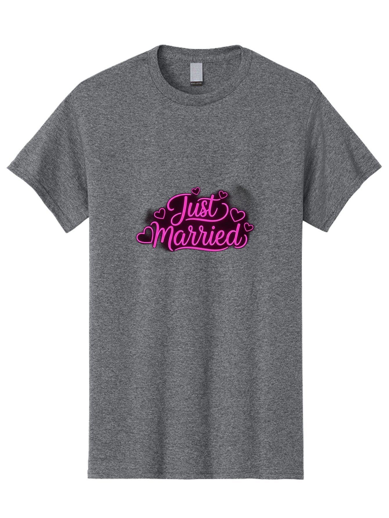 Just-Married Men'S Graphic Tee, 100% Cotton, Comfortable Casual Summer Wear, Machine Washable, Neon Pink Just Married Sign, Cursive Script, Love Hearts, Wedding Decor, Romantic Ambiance, Newlyweds, Love Symbols Baa895 6