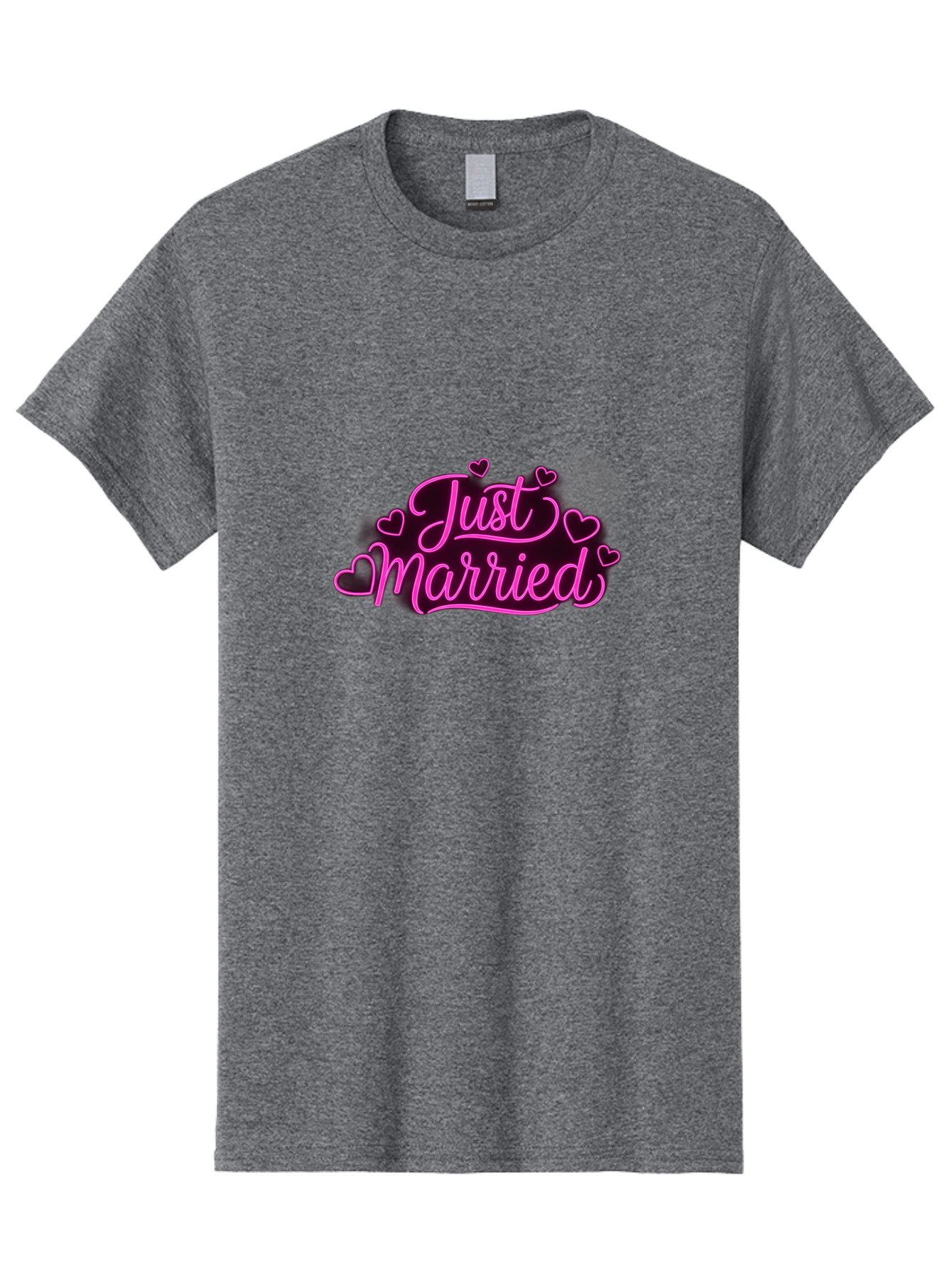 Just-Married Men'S Graphic Tee, 100% Cotton, Comfortable Casual Summer Wear, Machine Washable, Neon Pink Just Married Sign, Cursive Script, Love Hearts, Wedding Decor, Romantic Ambiance, Newlyweds, Love Symbols Baa895 13