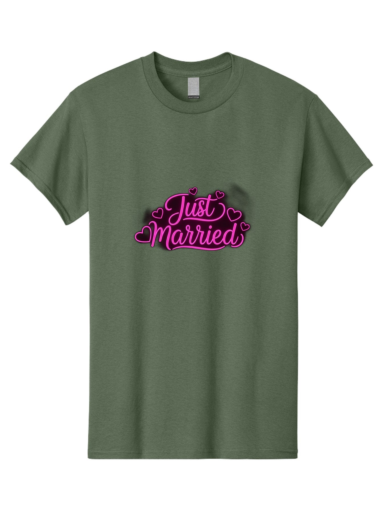 Just-Married Men'S Graphic Tee, 100% Cotton, Comfortable Casual Summer Wear, Machine Washable, Neon Pink Just Married Sign, Cursive Script, Love Hearts, Wedding Decor, Romantic Ambiance, Newlyweds, Love Symbols Baa895 7