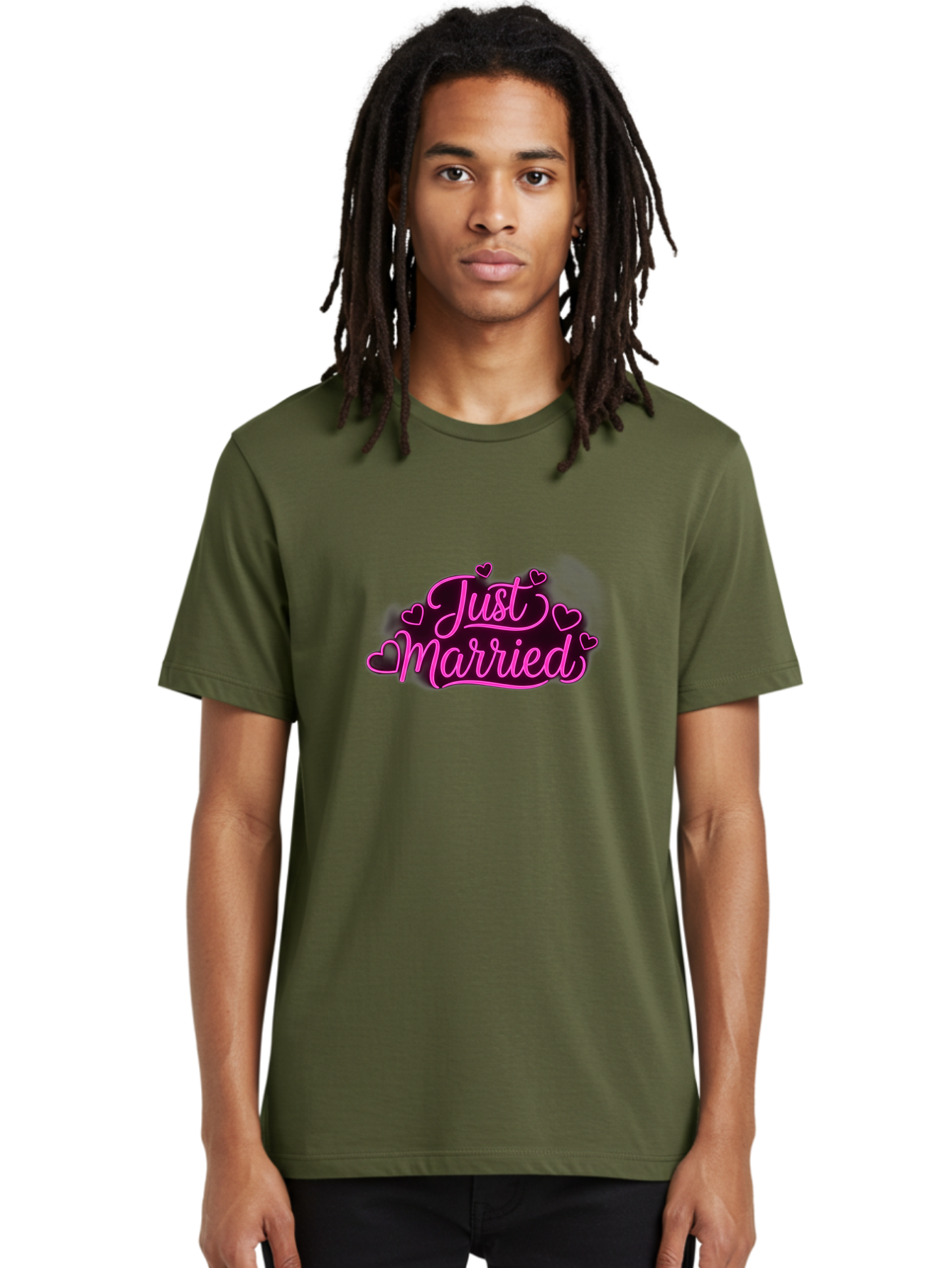 Just-Married Men'S Graphic Tee, 100% Cotton, Comfortable Casual Summer Wear, Machine Washable, Neon Pink Just Married Sign, Cursive Script, Love Hearts, Wedding Decor, Romantic Ambiance, Newlyweds, Love Symbols Baa895 26