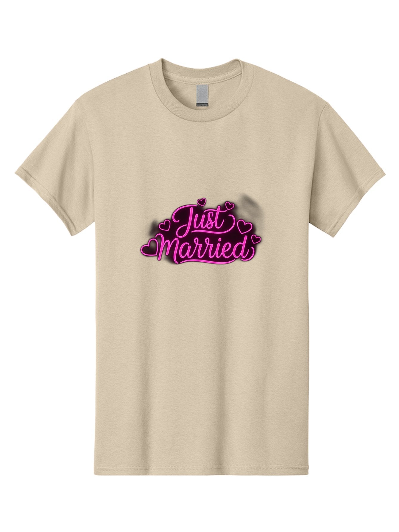Just-Married Men'S Graphic Tee, 100% Cotton, Comfortable Casual Summer Wear, Machine Washable, Neon Pink Just Married Sign, Cursive Script, Love Hearts, Wedding Decor, Romantic Ambiance, Newlyweds, Love Symbols Baa895 13